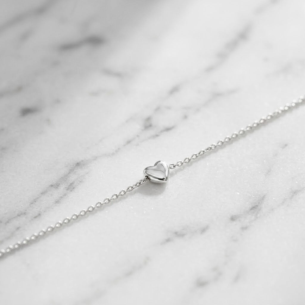14K Gold Minimalist Heart Bracelet for Women,Solid Gold Bracelet,Tiny Heart Bracelet,
