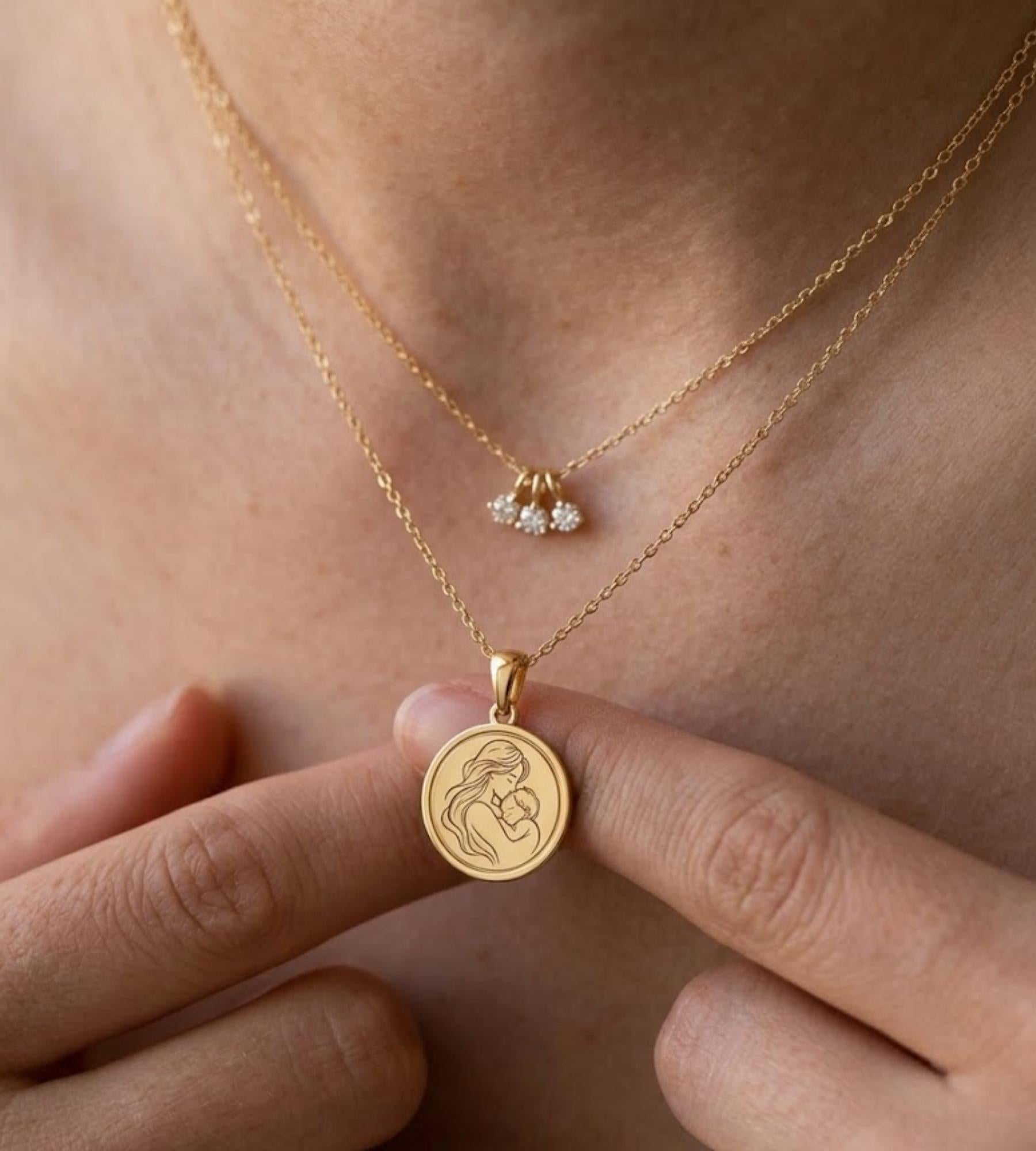14k Gold Mother and Child Medallion Women Pendant Women Necklace for Women Pendant for Women Gold Women Necklace Gift Women Gift For Women