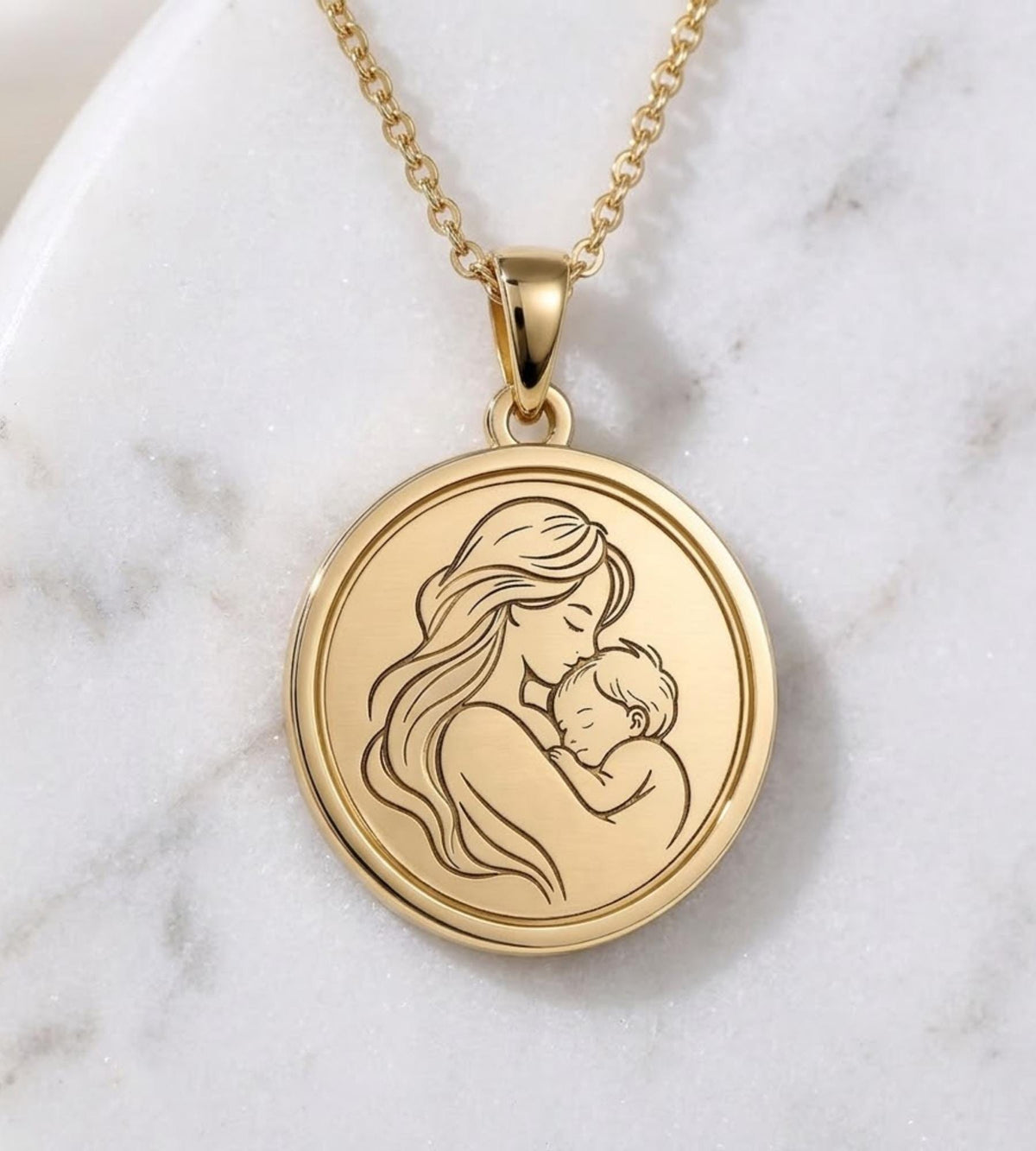 14k Gold Mother and Child Medallion Women Pendant Women Necklace for Women Pendant for Women Gold Women Necklace Gift Women Gift For Women