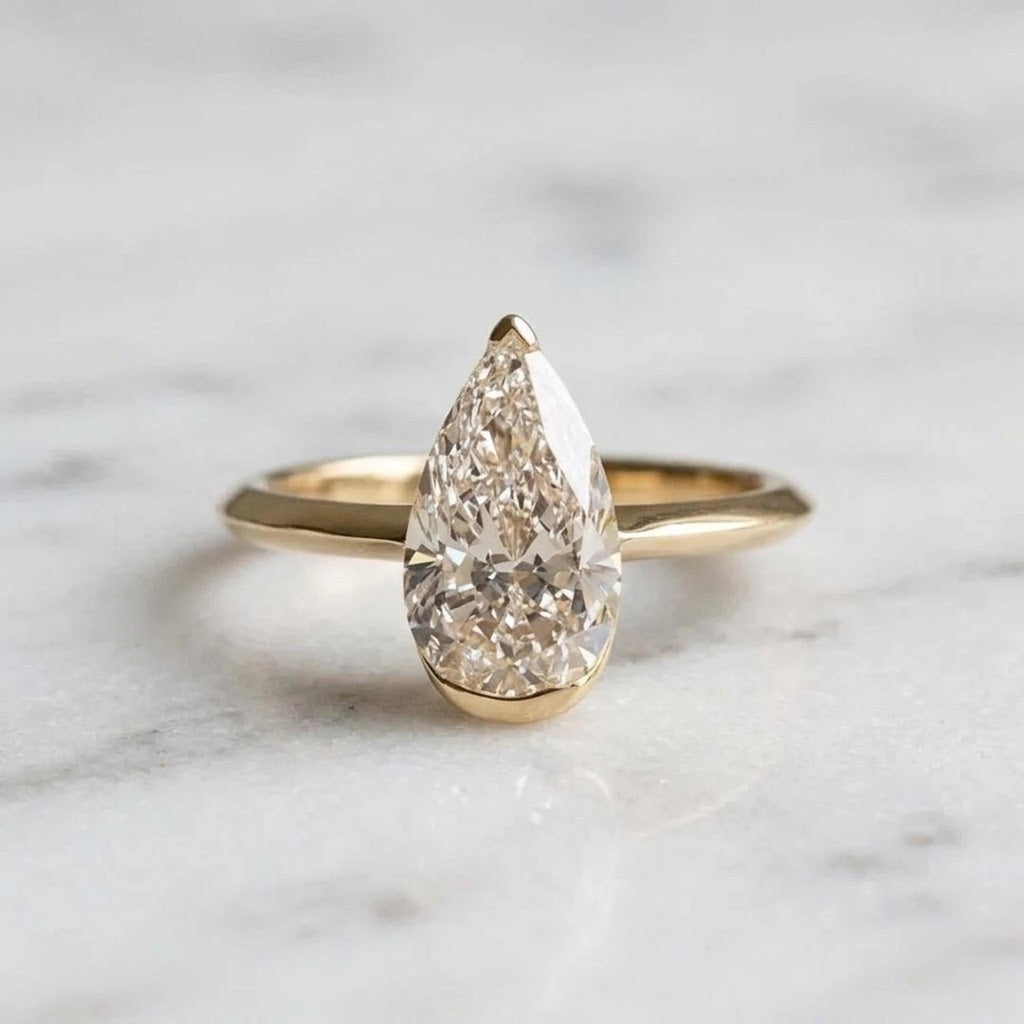 3 Carat Pear Cut Moissanite Ring, D+ VVS1 Solitaire Engagement Ring, Bezel Set Teardrop Ring, 925 Silver / 14K Gold Promise Ring for Women