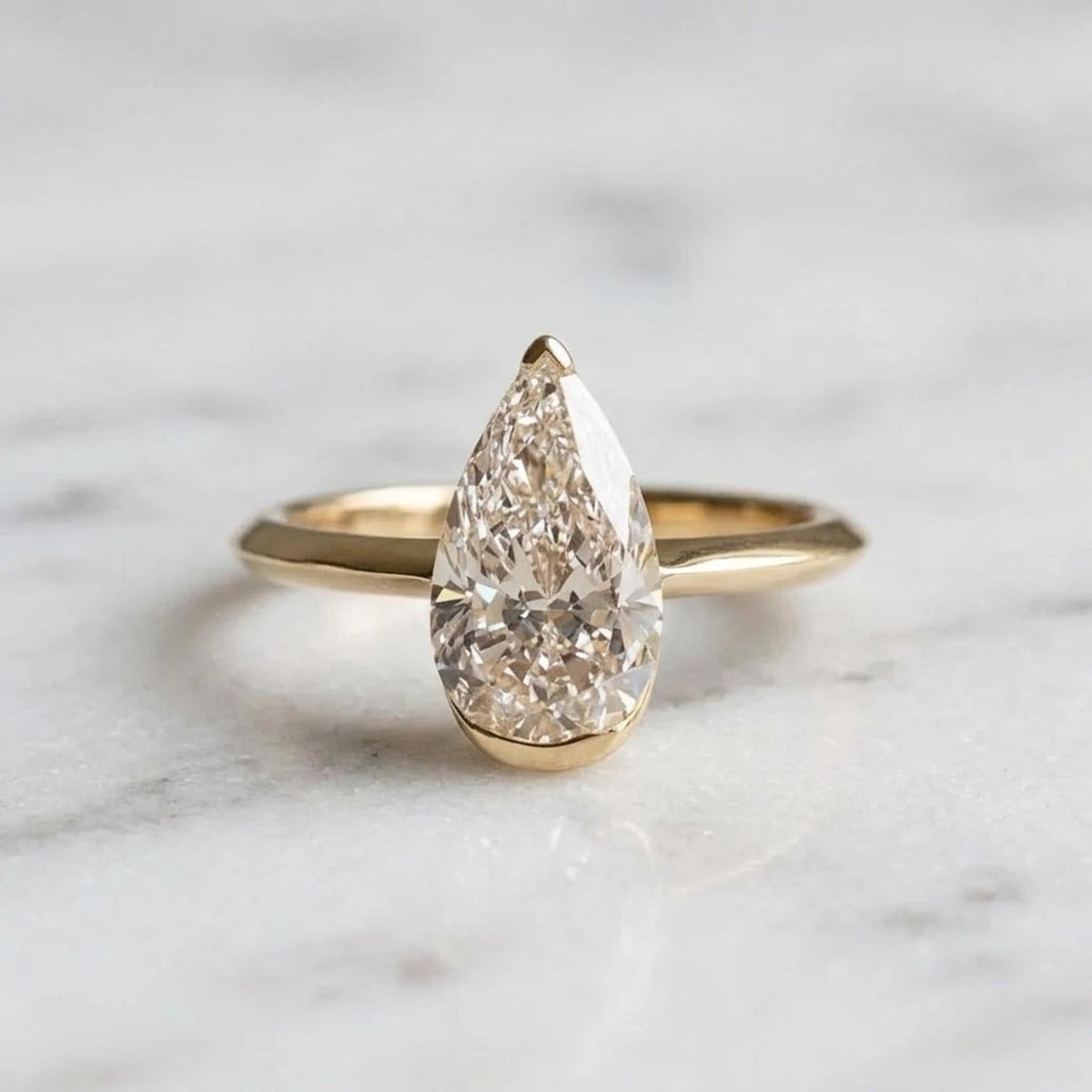 3 Carat Pear Cut Moissanite Ring, D+ VVS1 Solitaire Engagement Ring, Bezel Set Teardrop Ring, 925 Silver / 14K Gold Promise Ring for Women