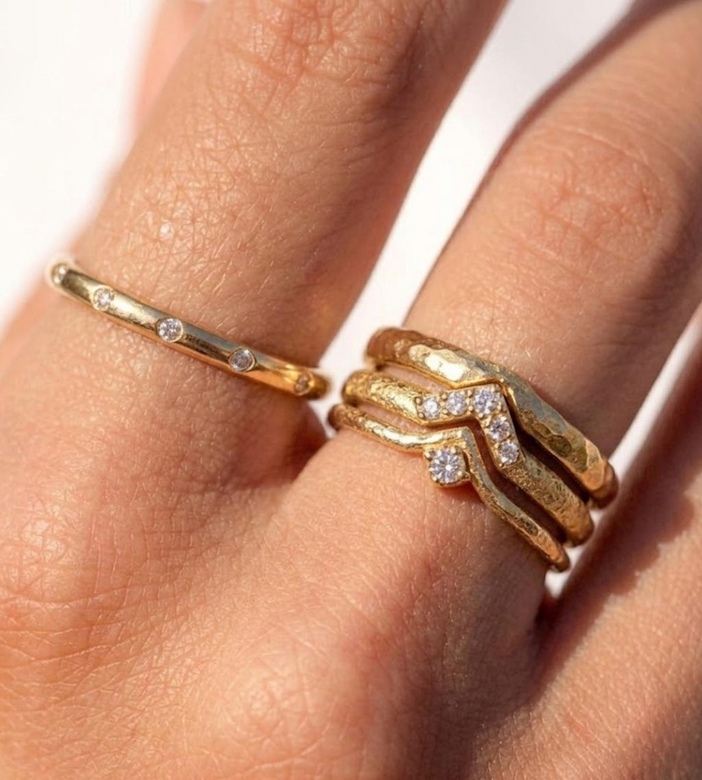 Dainty Stacking Ring, Half Eternity Ring, Gold Ring, Moissanite Ring, Simple Ring, Minimalist Ring, Gift for Her, Sterling Silver Ring