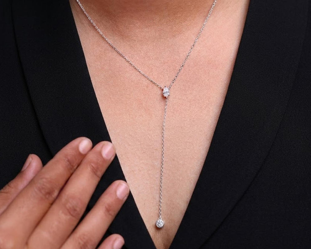 Lariat Necklace, Y Necklace, Dainty Necklace, Moissanite Necklace, Minimalist Necklace, Minimalist Jewelry, Long Necklace, Gold Necklace