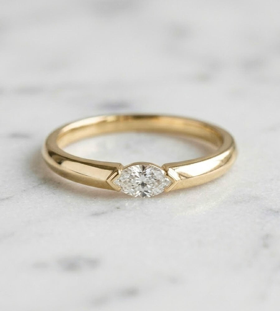 Marquise Moissanite East West Pinky Ring, 14K Solid Gold 0.25CT Marquise Cut Promise Ring, Travel Ring