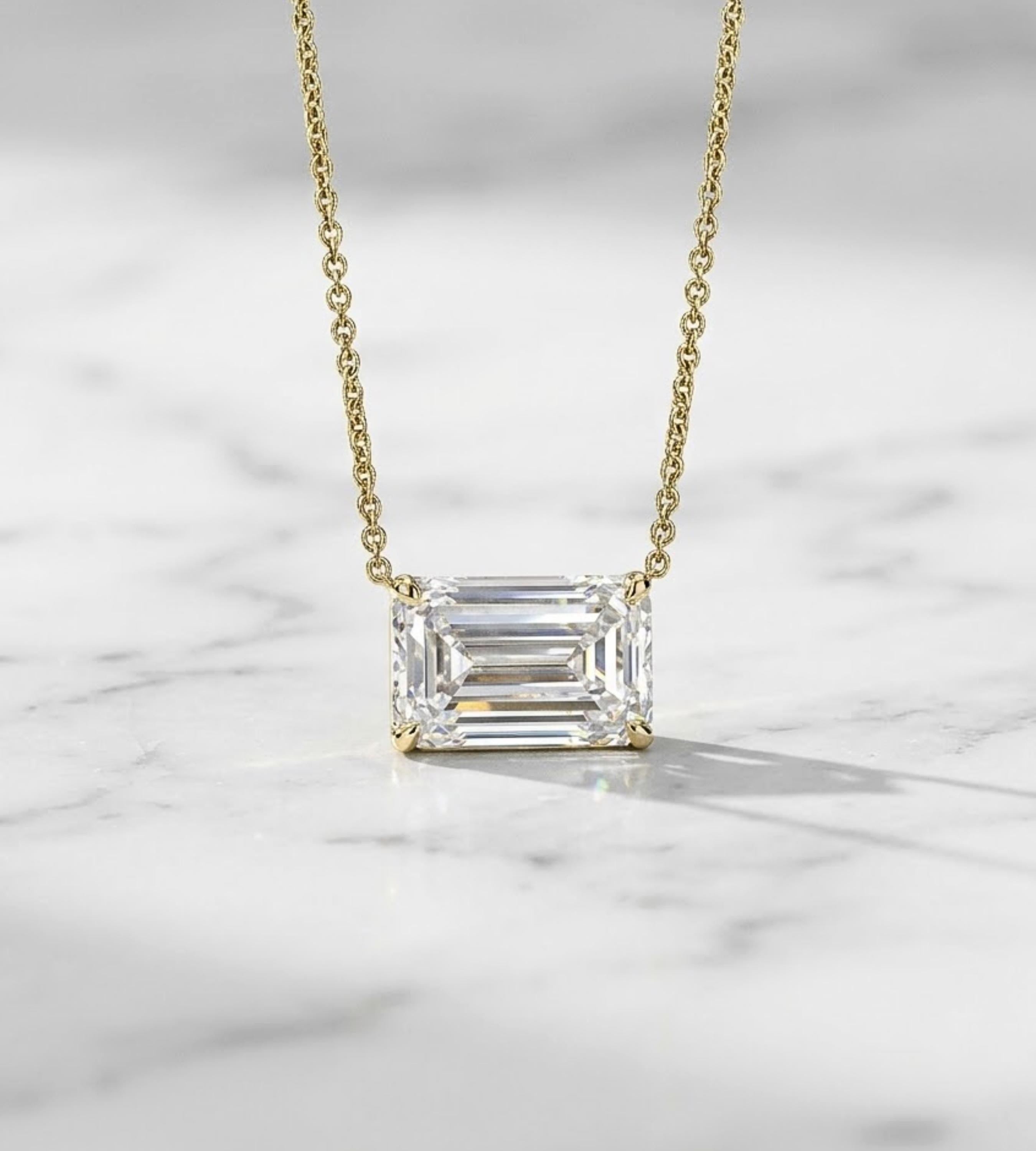 Emerald Cut Moissanite Pendant Necklace: 1.00 Ct To 4.00 Solitaire Moissanite Look Gold Chain, Minimalist Jewelry, Gift for Her