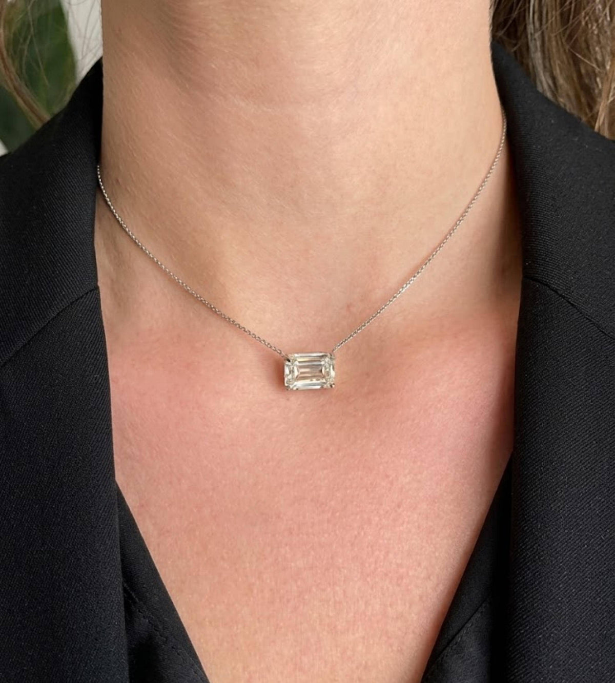Emerald Cut Moissanite Pendant Necklace: 1.00 Ct To 4.00 Solitaire Moissanite Look Gold Chain, Minimalist Jewelry, Gift for Her