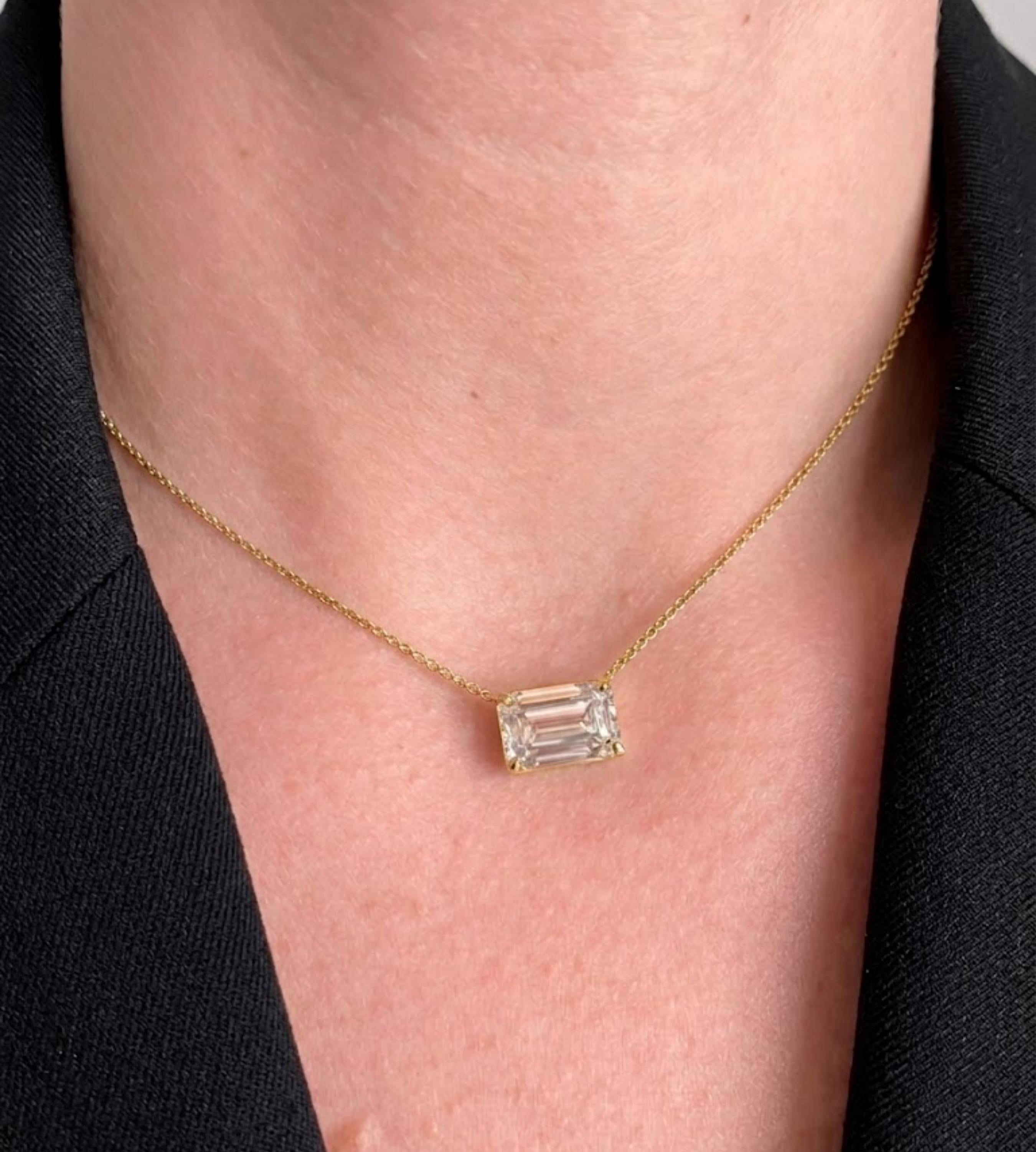 Emerald Cut Moissanite Pendant Necklace: 1.00 Ct To 4.00 Solitaire Moissanite Look Gold Chain, Minimalist Jewelry, Gift for Her