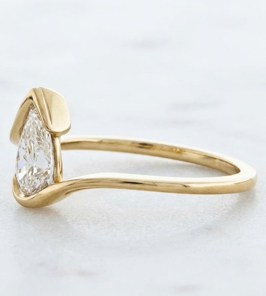 Pear Cut Moissanite Engagement Ring: 14k Solid Gold Solitaire, IGI Lab Diamond Option