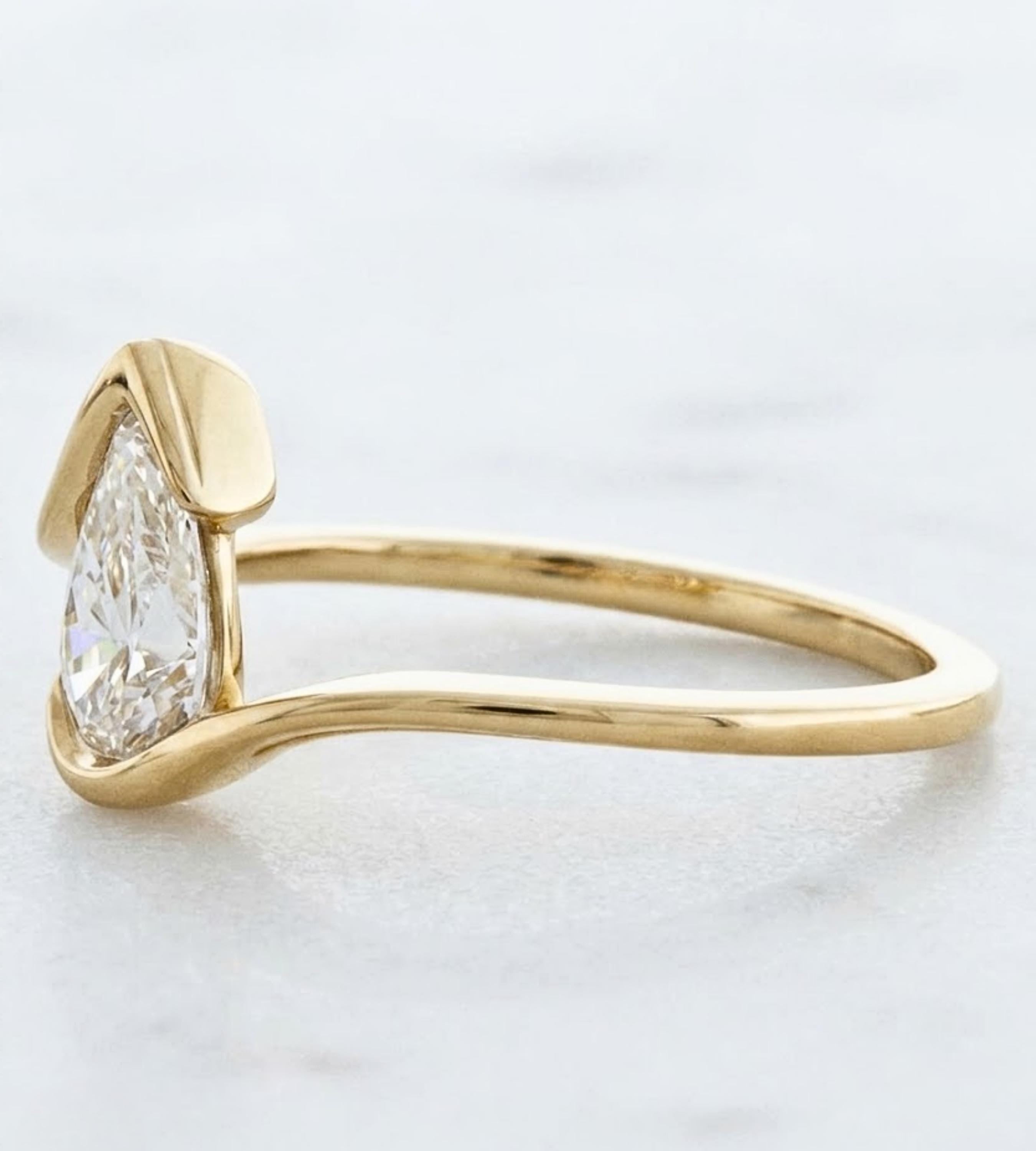 Pear Cut Moissanite Engagement Ring: 14k Solid Gold Solitaire, IGI Lab Diamond Option