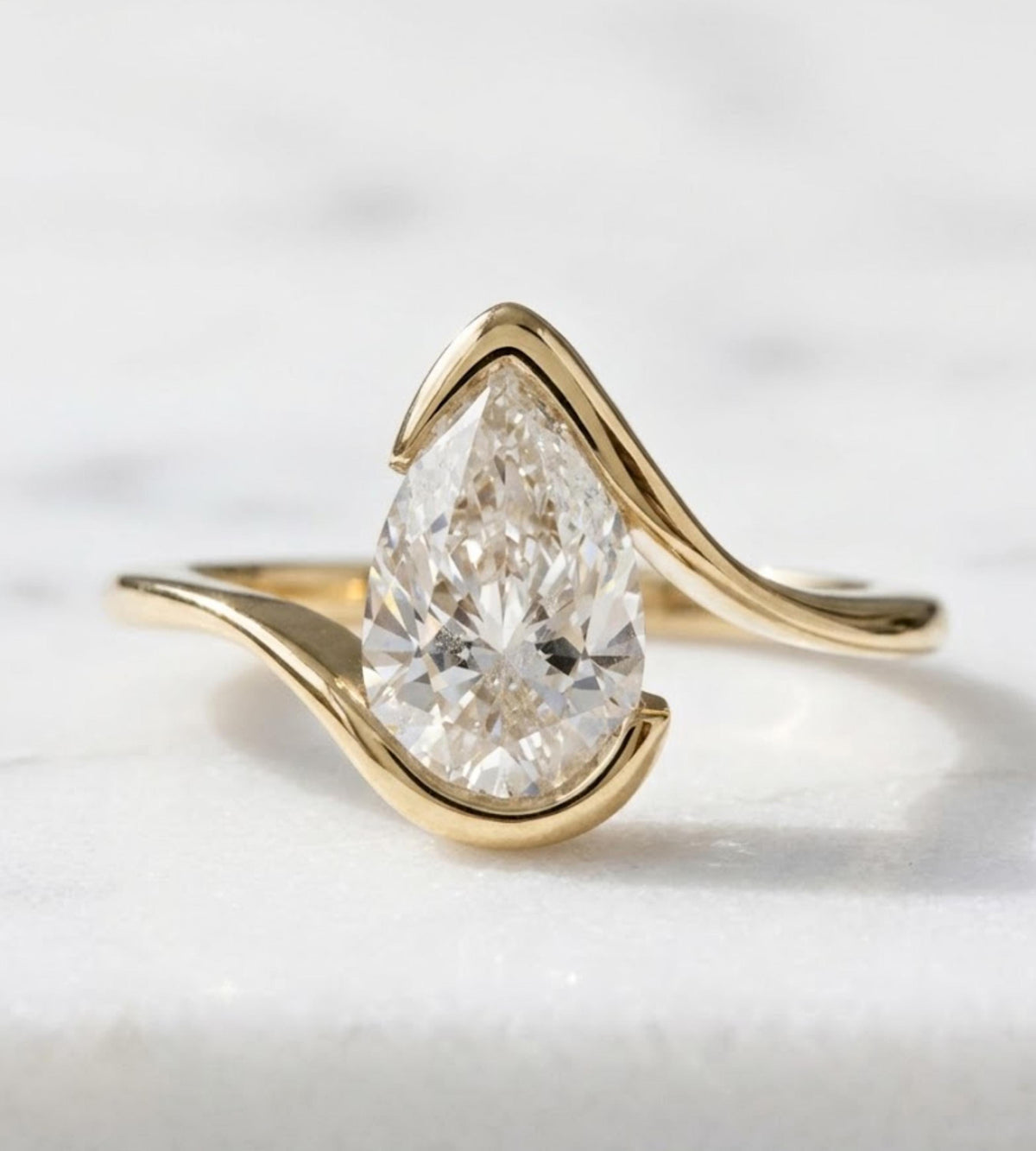 Pear Cut Moissanite Engagement Ring: 14k Solid Gold Solitaire, IGI Lab Diamond Option