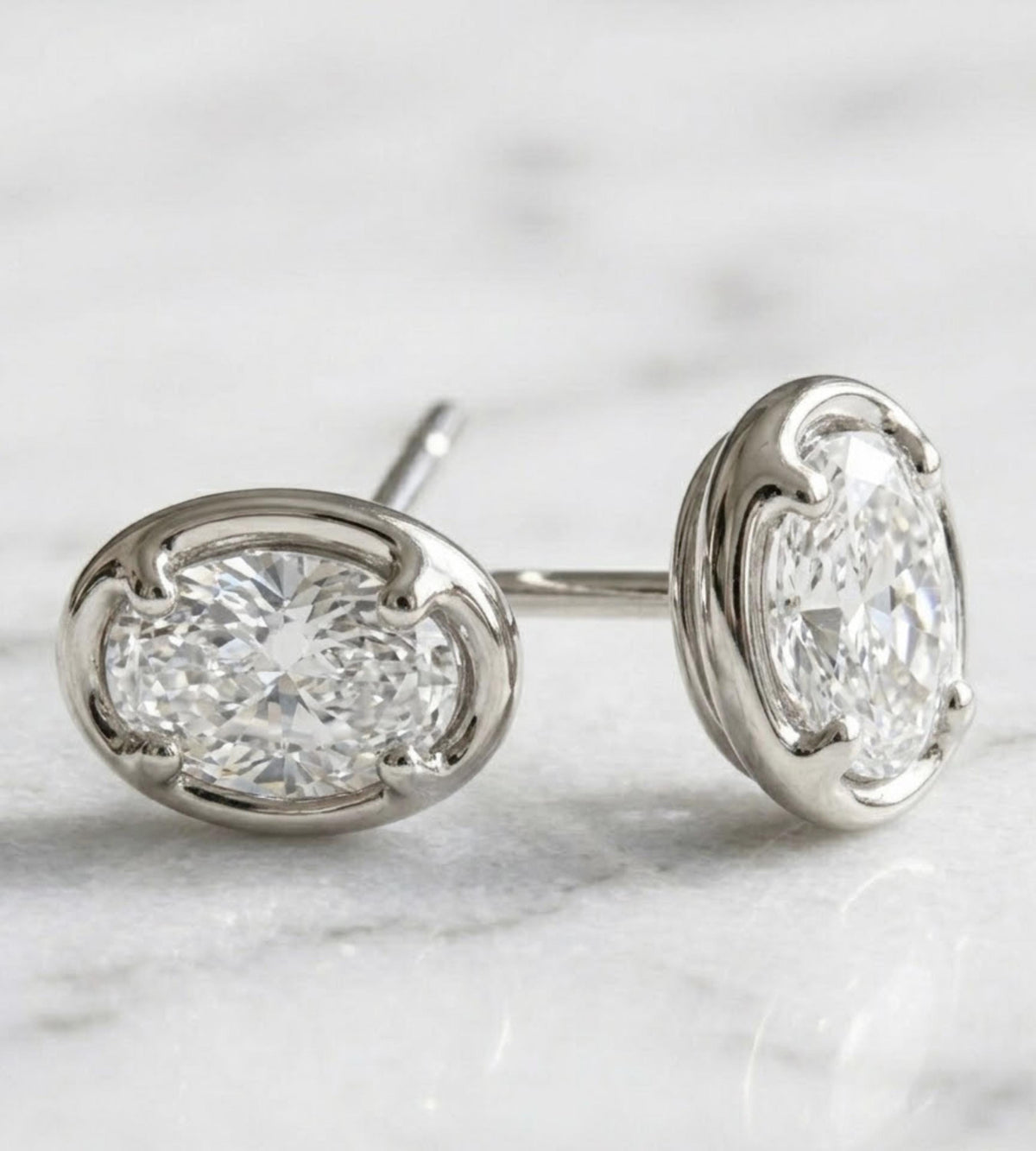 Oval Moissanite Stud Earrings, 14K Gold Sterling Silver | White or Yellow gold