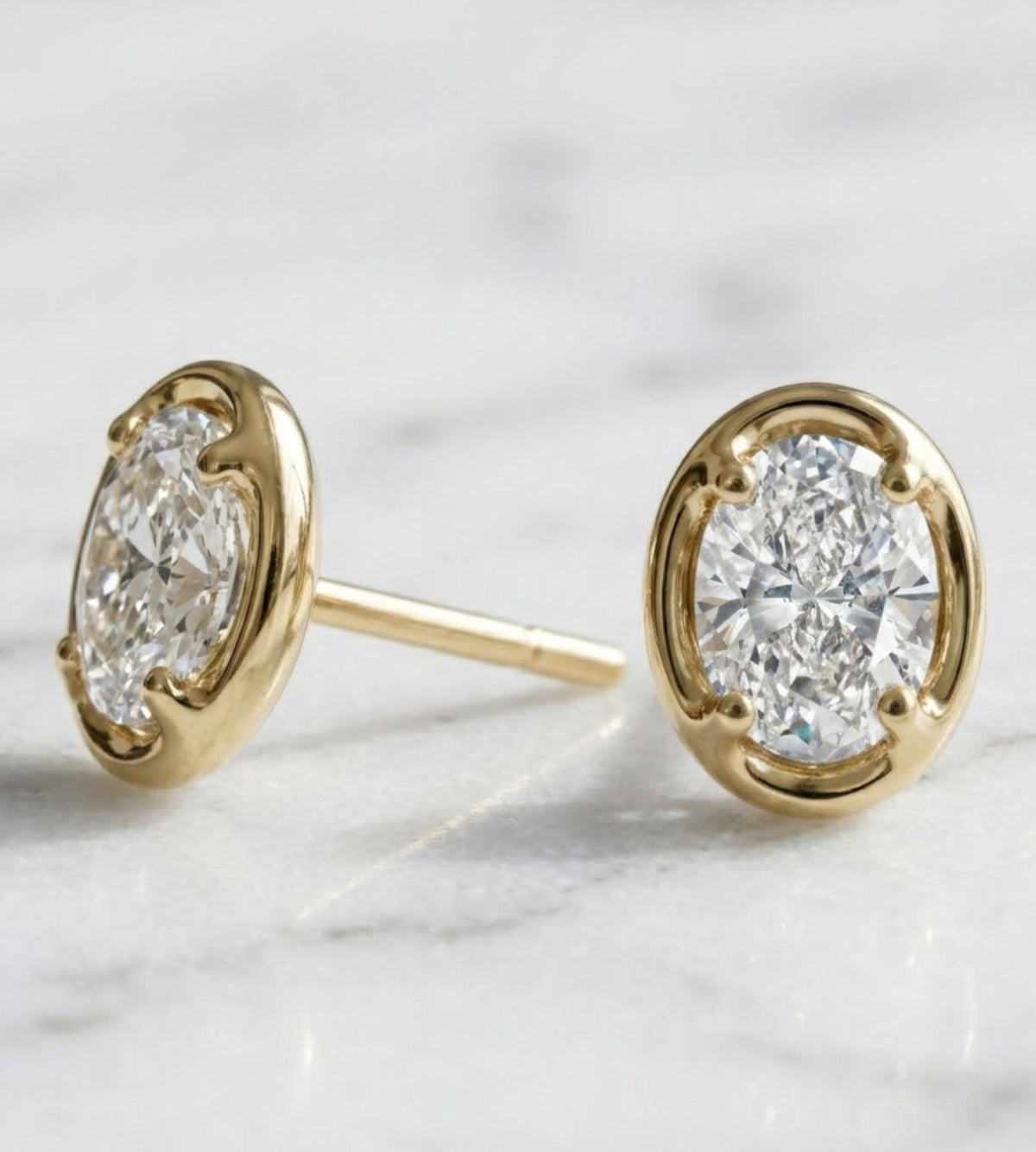 Oval Moissanite Stud Earrings, 14K Gold Sterling Silver | White or Yellow gold