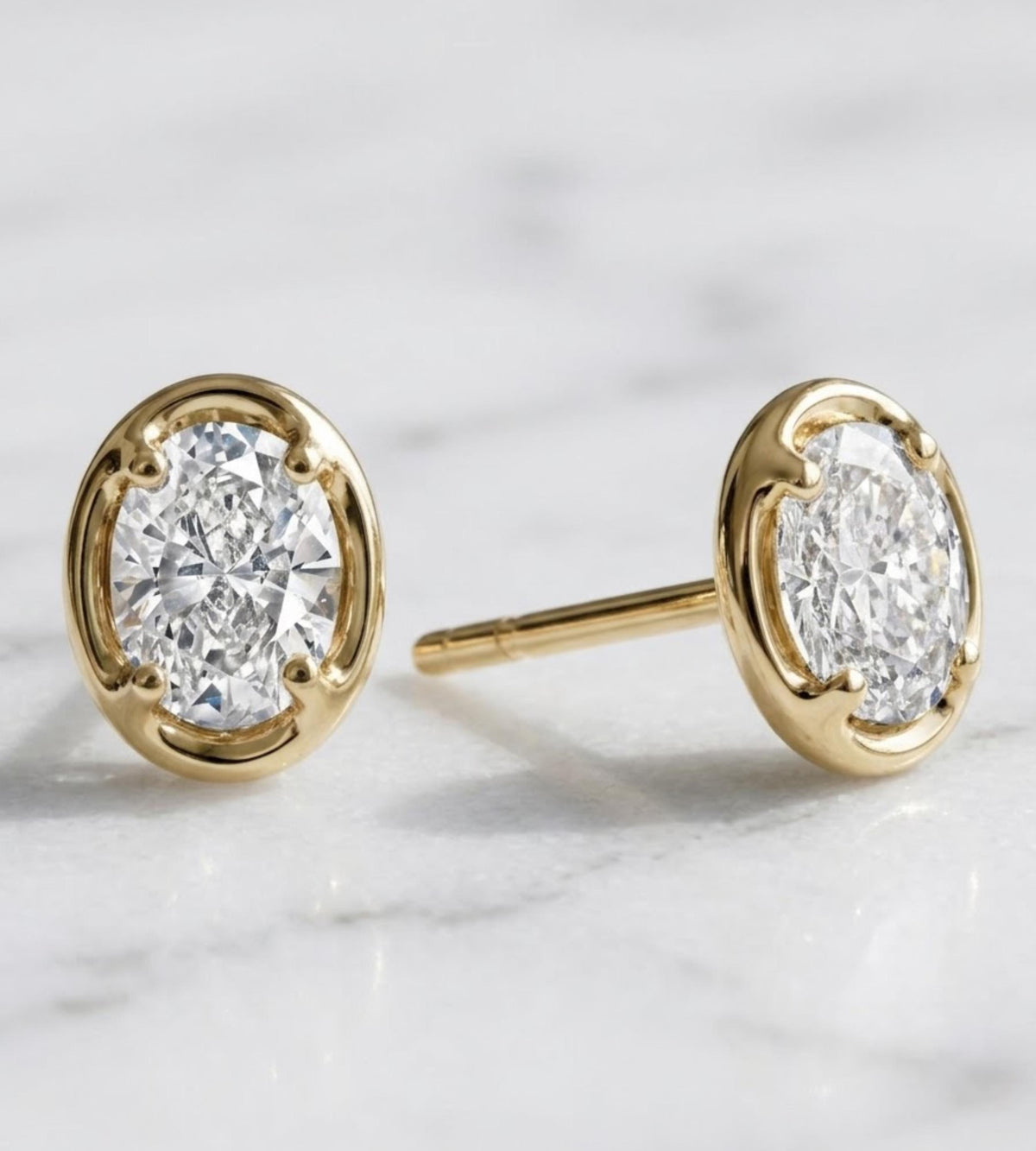 Oval Moissanite Stud Earrings, 14K Gold Sterling Silver | White or Yellow gold