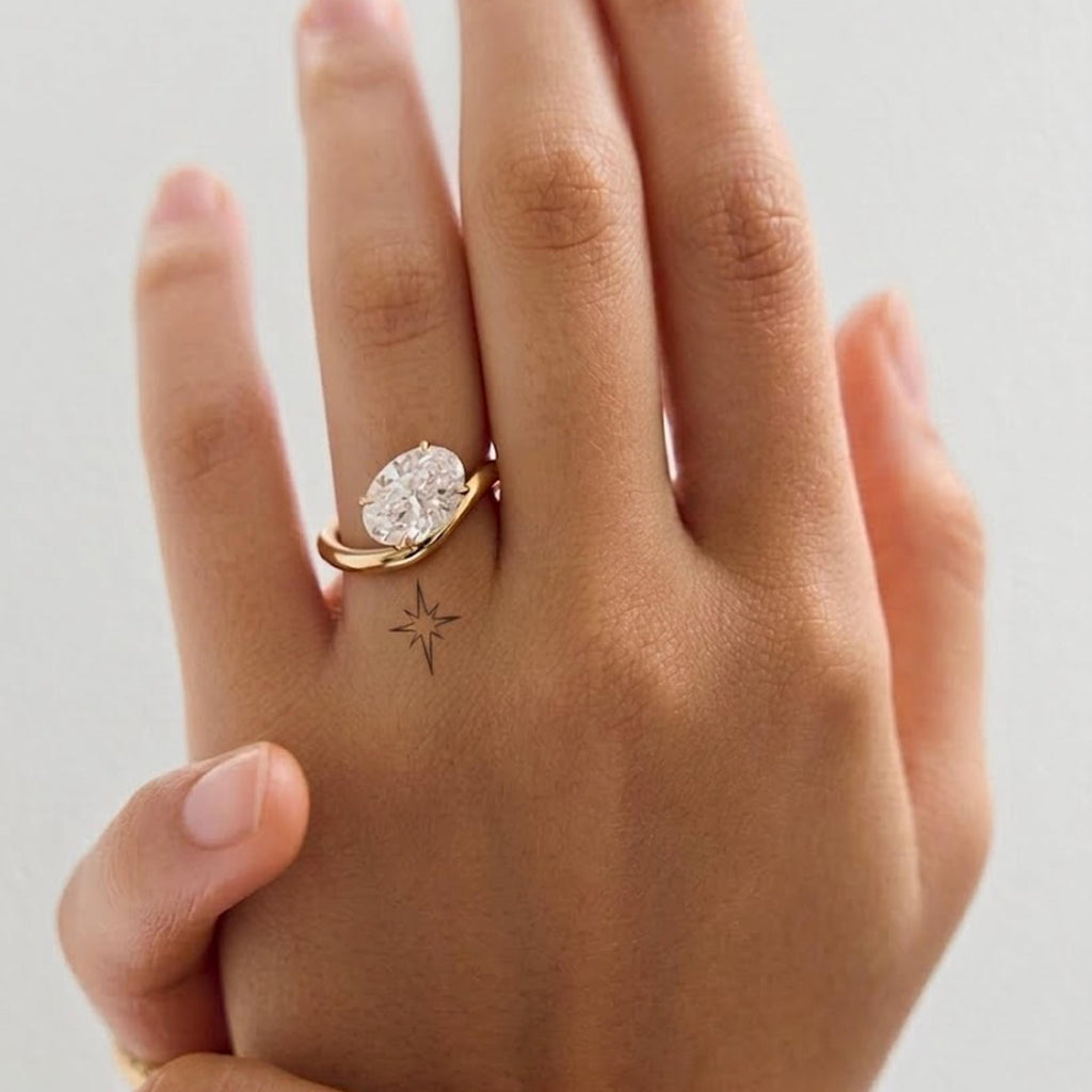 Oval Moissanite East West Pinky Ring, 14K Solid Gold 3.50 CT Oval Cut Solitaire Ring, Unique Dainty Promise Ring, Travel Ring