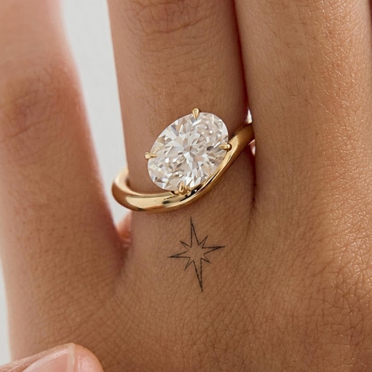 Oval Moissanite East West Pinky Ring, 14K Solid Gold 3.50 CT Oval Cut Solitaire Ring, Unique Dainty Promise Ring, Travel Ring
