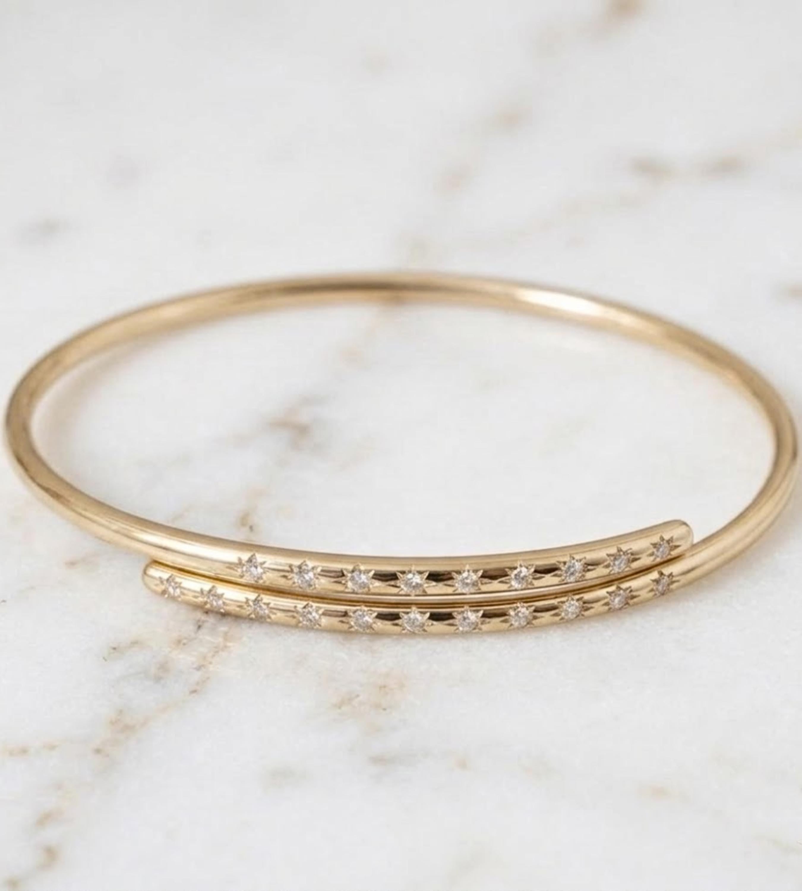 Unique Diamond Bangle Bracelet, 14K Cross Over Bangle, Graduating Diamond Bracelet, Diamond Gold Bracelet Bangle, Ladies Bracelet Bangle
