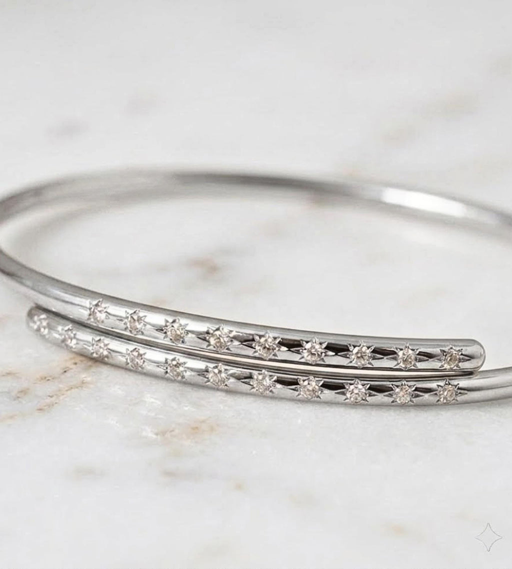 Unique Diamond Bangle Bracelet, 14K Cross Over Bangle, Graduating Diamond Bracelet, Diamond Gold Bracelet Bangle, Ladies Bracelet Bangle