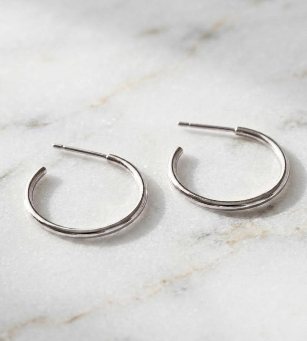 14K Gold Round Hoop Earrings, Solid Yellow Gold Shiny Hoops, Classic Jewelry Handmade with Love, Gift for Her