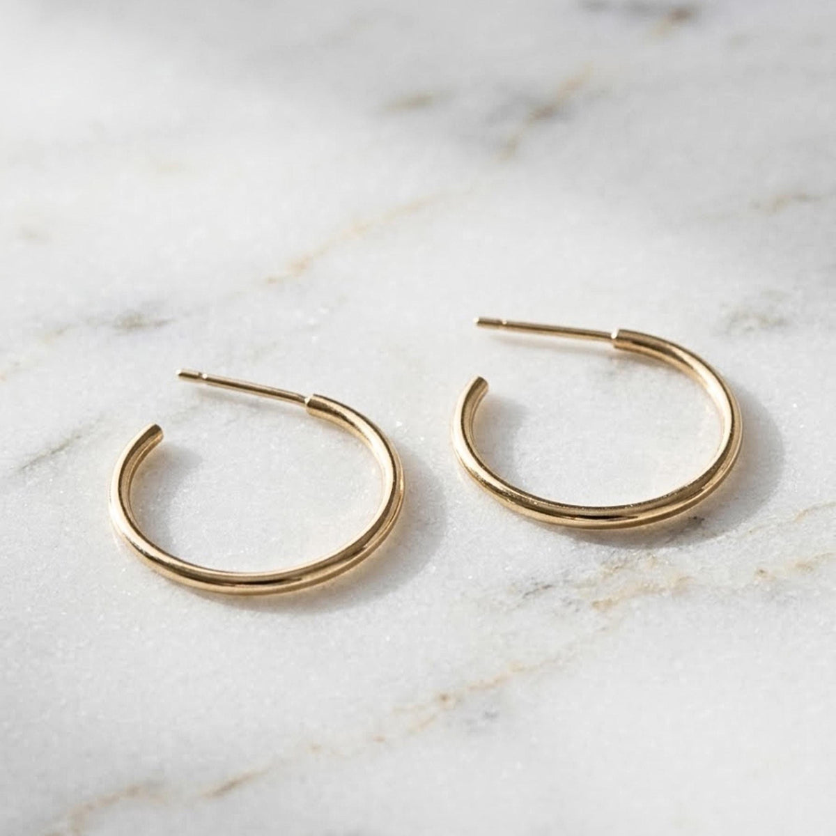 14K Gold Round Hoop Earrings, Solid Yellow Gold Shiny Hoops, Classic Jewelry Handmade with Love, Gift for Her