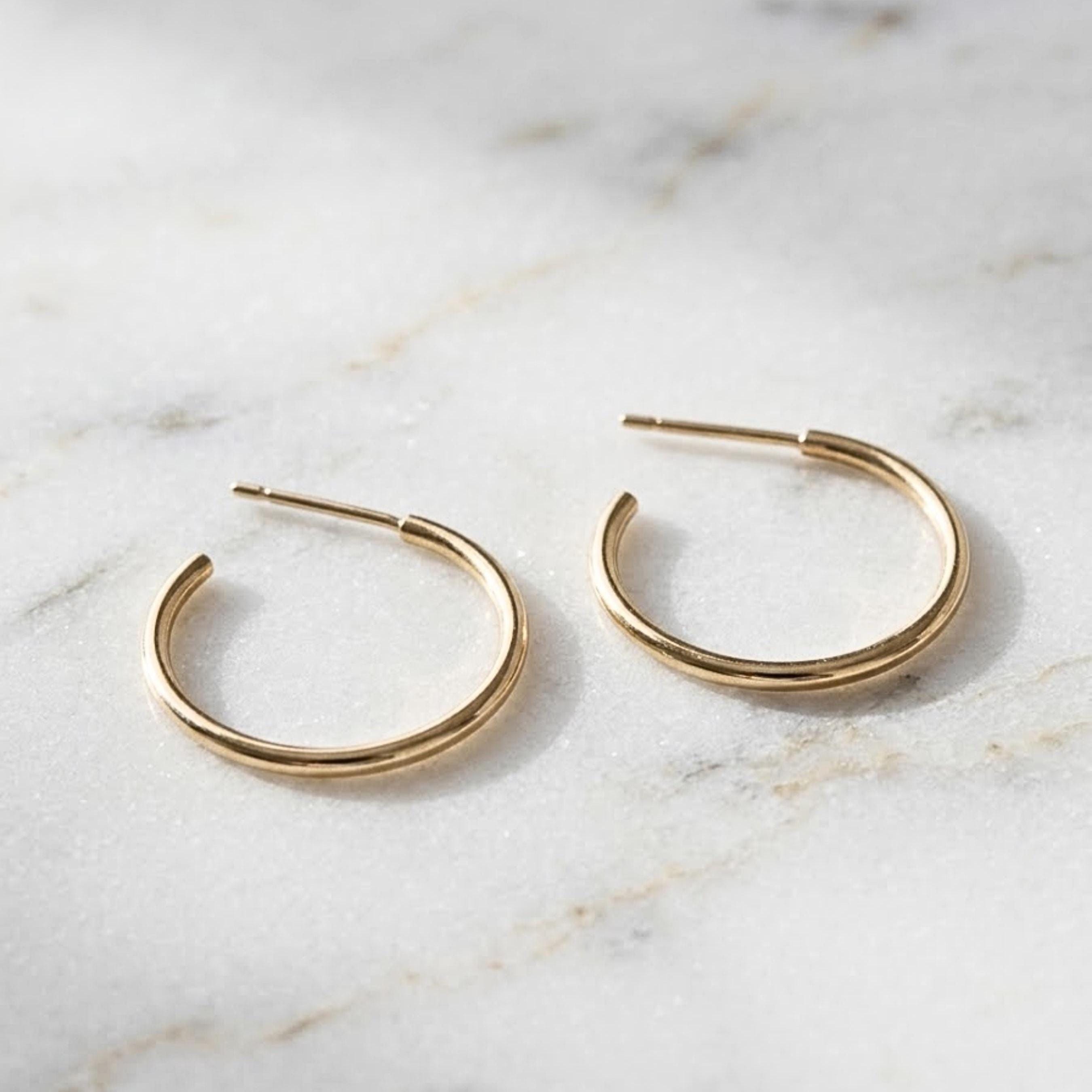 14K Gold Round Hoop Earrings, Solid Yellow Gold Shiny Hoops, Classic Jewelry Handmade with Love, Gift for Her