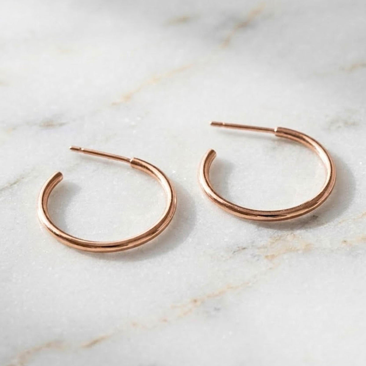 14K Gold Round Hoop Earrings, Solid Yellow Gold Shiny Hoops, Classic Jewelry Handmade with Love, Gift for Her