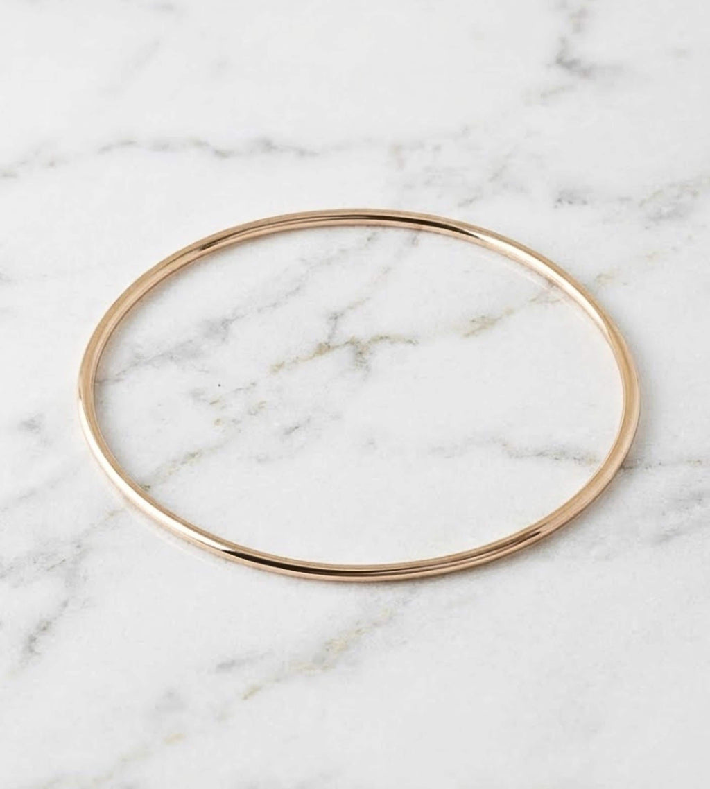 14 Yellow Gold 2MM Solid Gold Bangle with Design Size 6"-7"