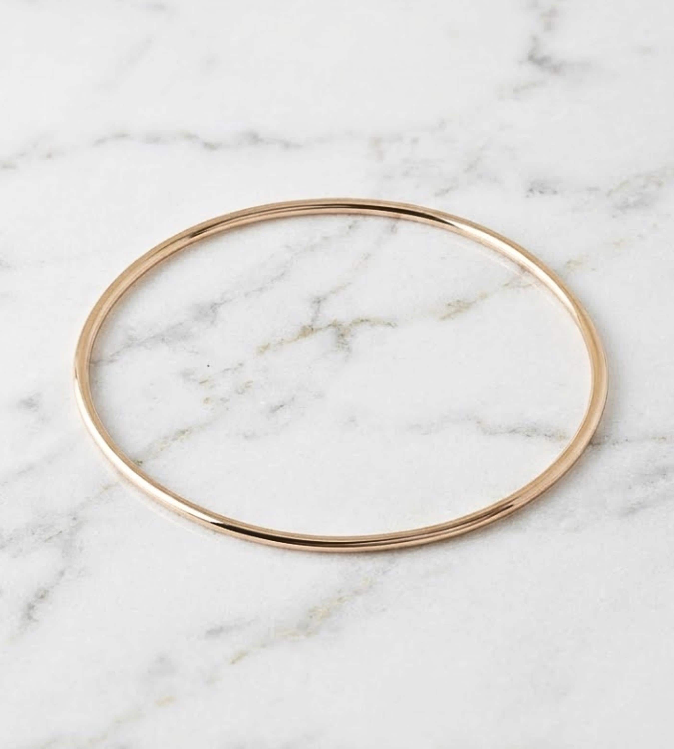 14 Yellow Gold 2MM Solid Gold Bangle with Design Size 6"-7"