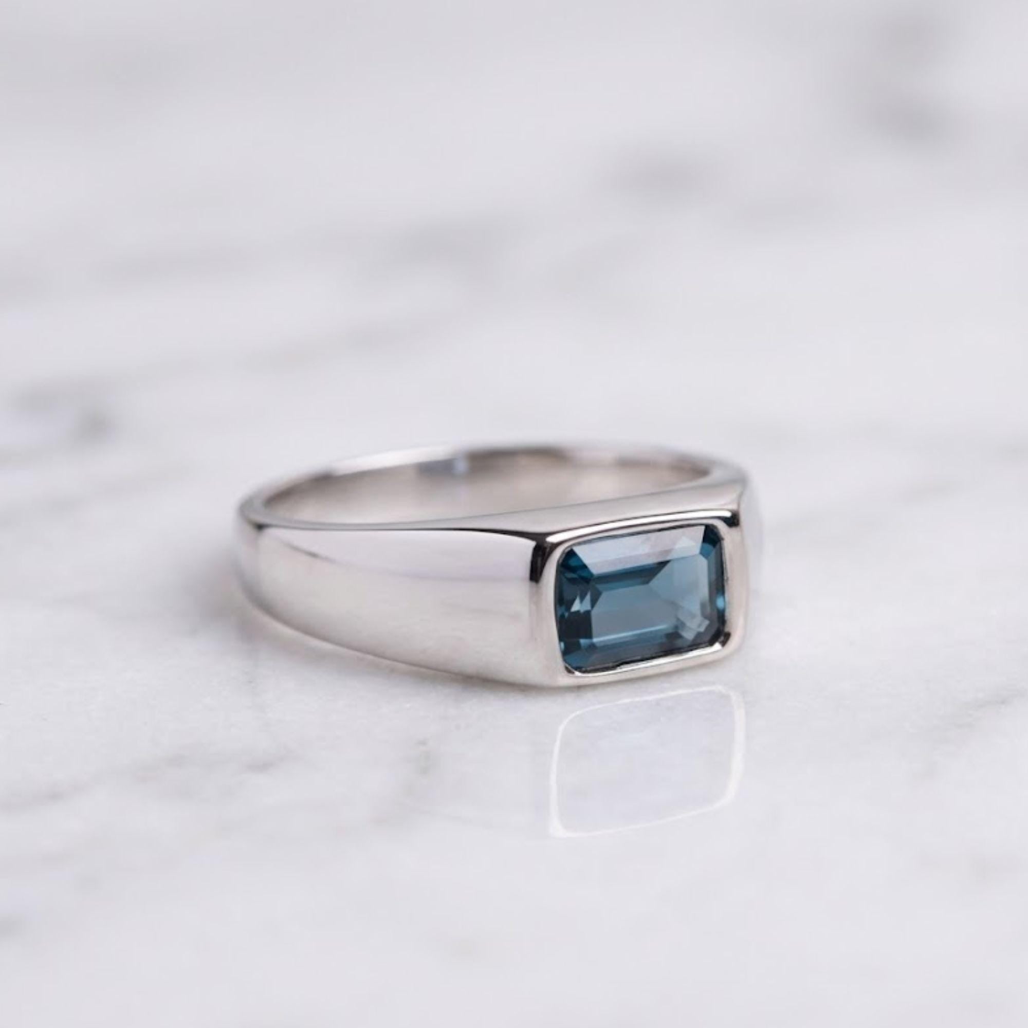 Emerald Cut Blue Sapphire Mens Teal Sapphire Mens Wedding Band Diamond Moon Star Inner Engraved Band Anniversary Gift For Him