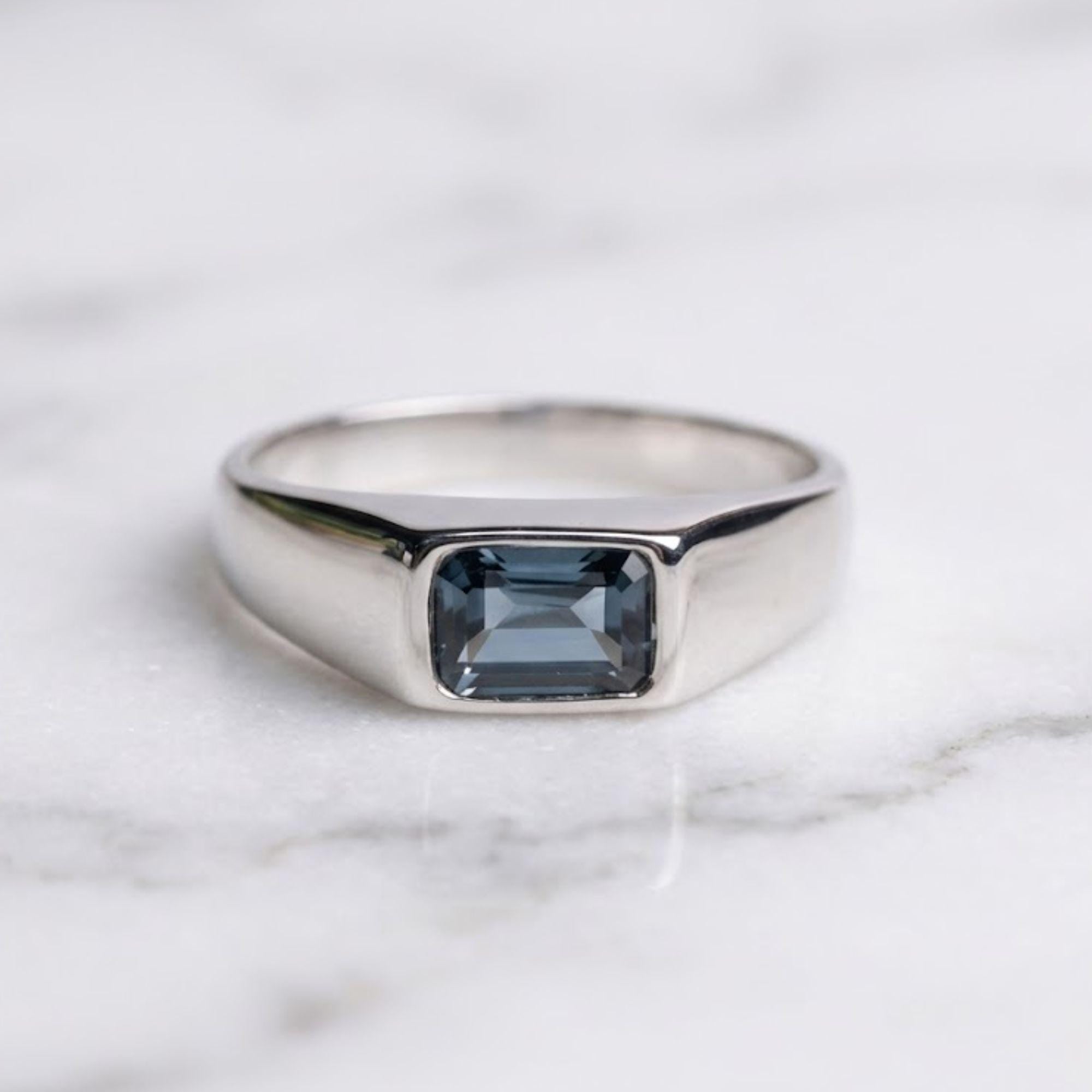 Emerald Cut Blue Sapphire Mens Teal Sapphire Mens Wedding Band Diamond Moon Star Inner Engraved Band Anniversary Gift For Him