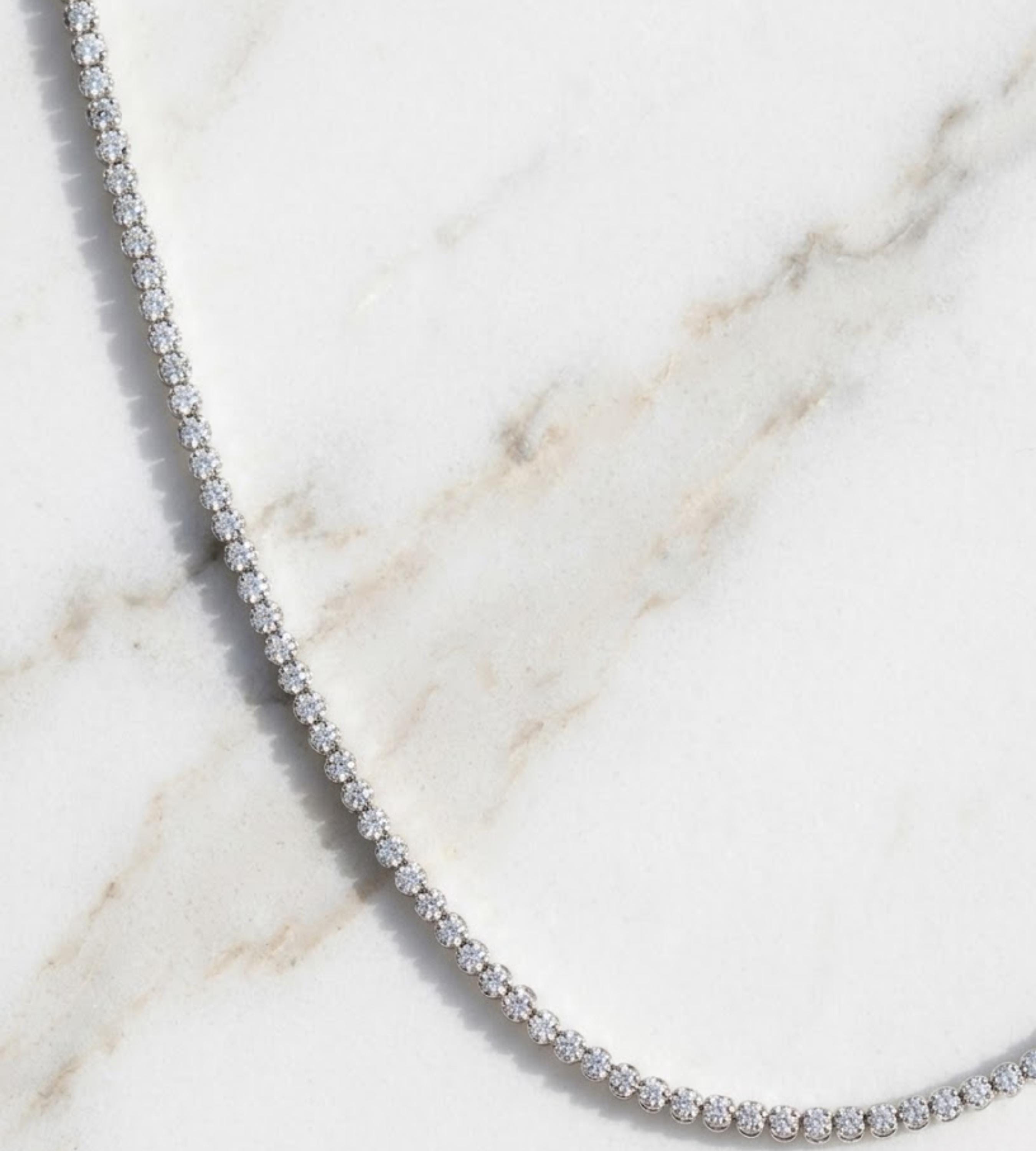 Sterling Silver Tennis Necklace Choker, CZ Diamond Like Brilliance, Adjustable Clasp