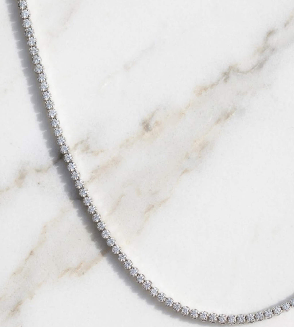 Handmade Round Prong Tennis Necklace, Moissanite Necklace, Bridal Jewelry, Wedding Necklace, Bridal Necklace,Gift for Her, Layering Necklace