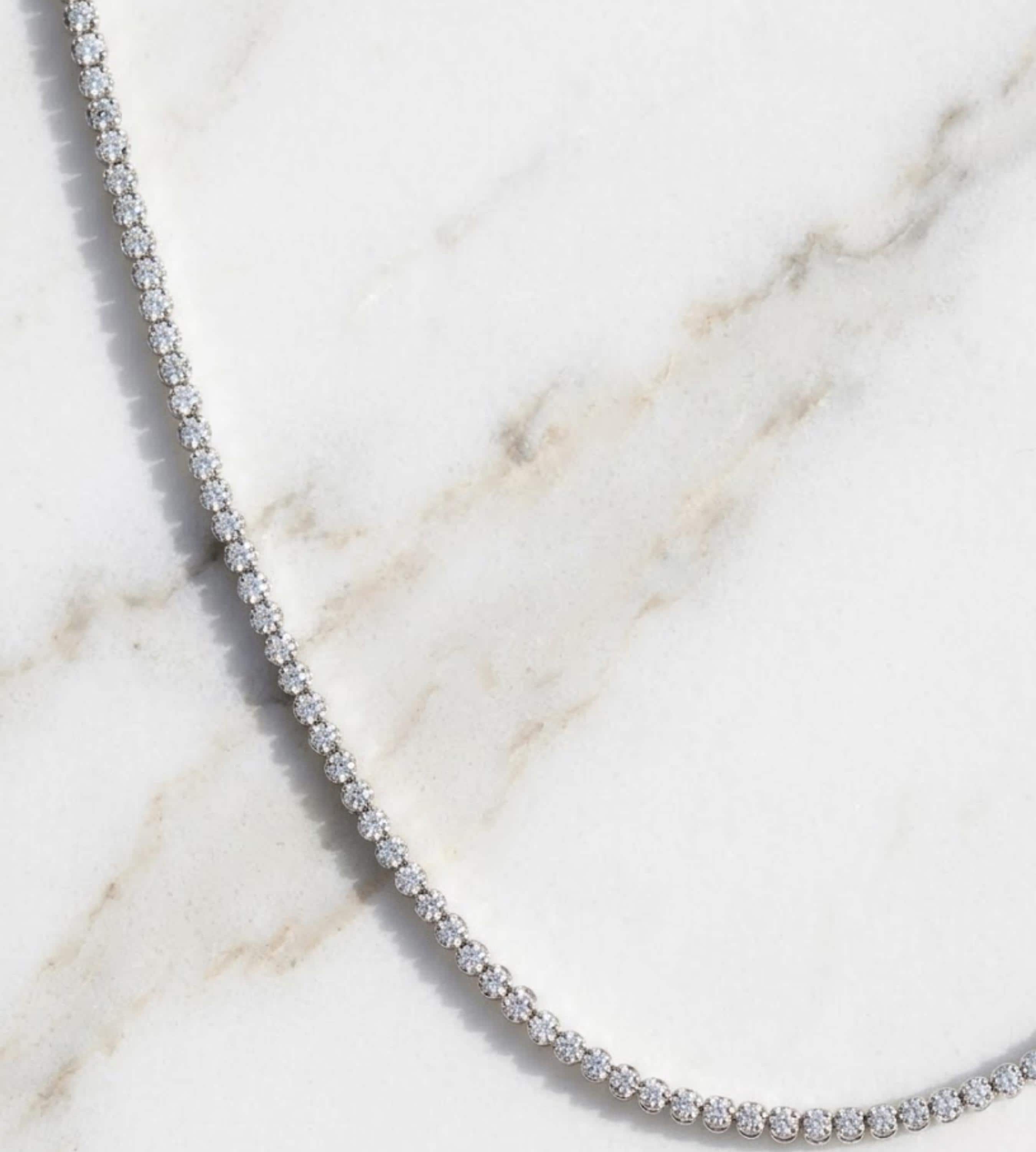 Handmade Round Prong Tennis Necklace, Moissanite Necklace, Bridal Jewelry, Wedding Necklace, Bridal Necklace,Gift for Her, Layering Necklace