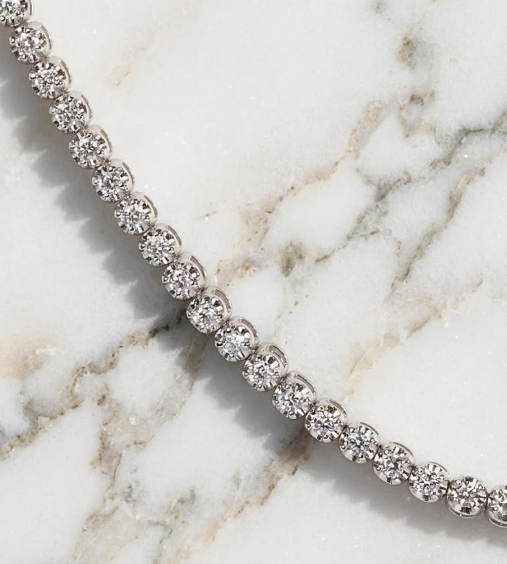 Sterling Silver Tennis Necklace Choker, CZ Diamond Like Brilliance, Adjustable Clasp