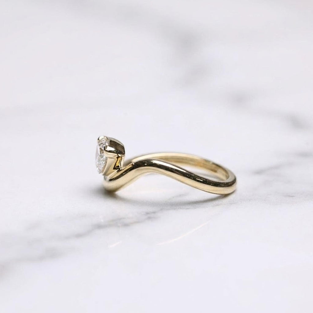 Marquise Cut Moissanite Solitaire Engagement Ring, Thick Curved Band Anniversary Ring, East West Set Marquise Ring, Floating Basket Ring