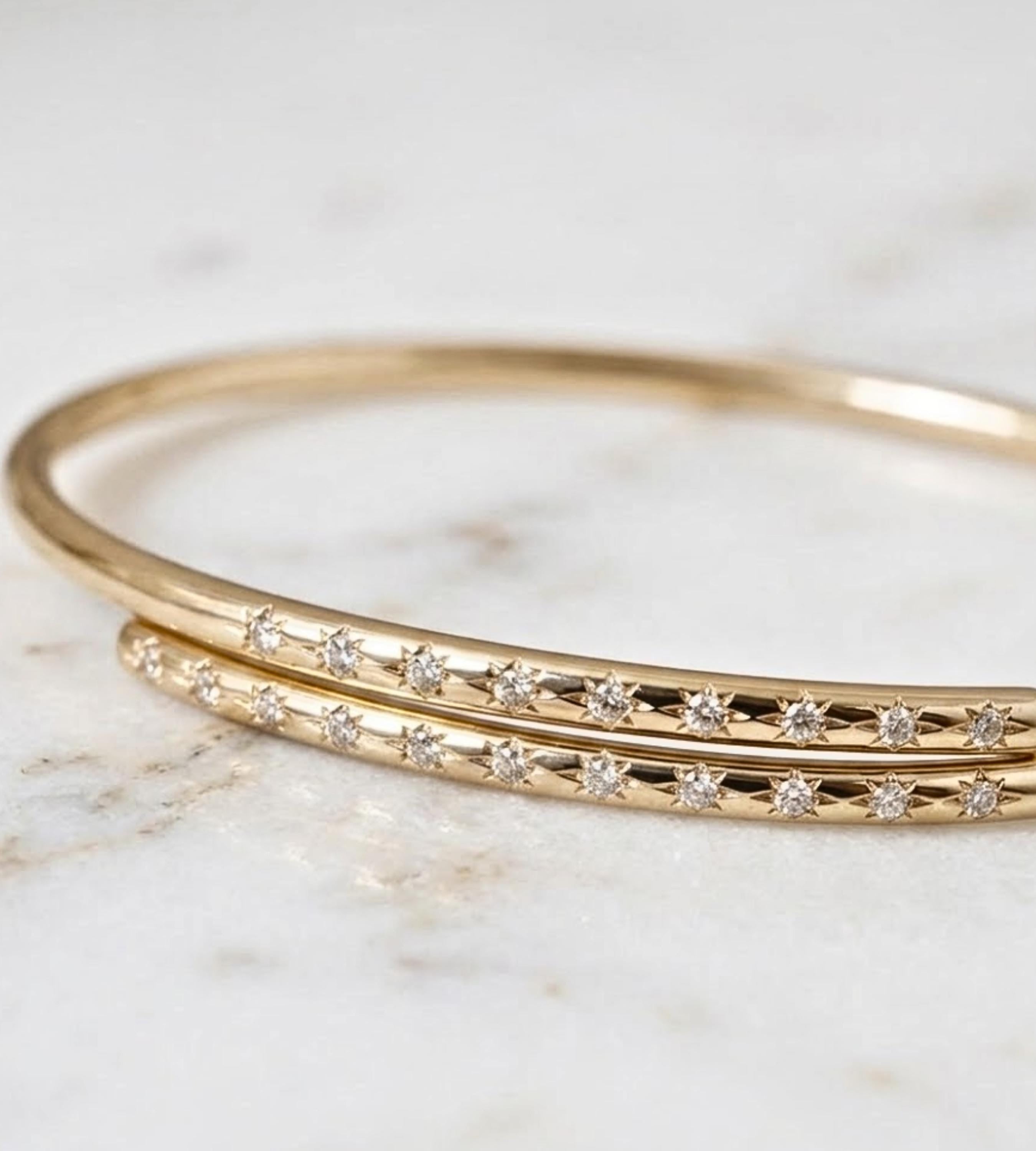 Unique Diamond Bangle Bracelet, 14K Cross Over Bangle, Graduating Diamond Bracelet, Diamond Gold Bracelet Bangle, Ladies Bracelet Bangle