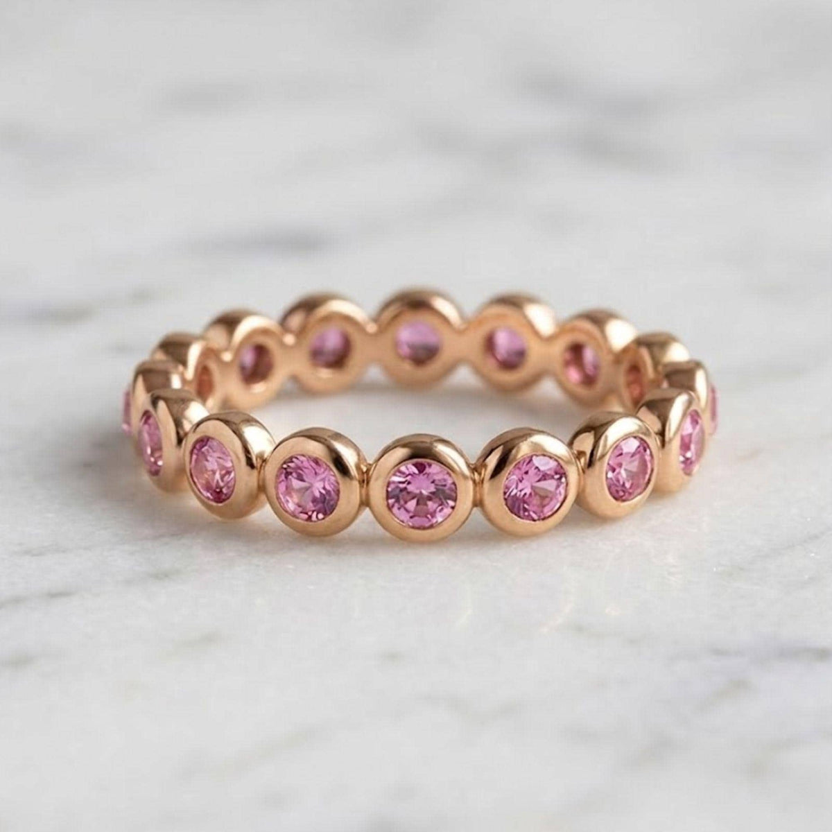 Pink Sapphire Ring / 14k Eternity Pink Sapphire Wedding Ring / Stackable Pink Natural Genuine Pink Sapphire Ring for Women