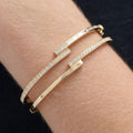 Moissanite Diamond Bangle Bracelet | Pave Bead Design, Gold or Silver