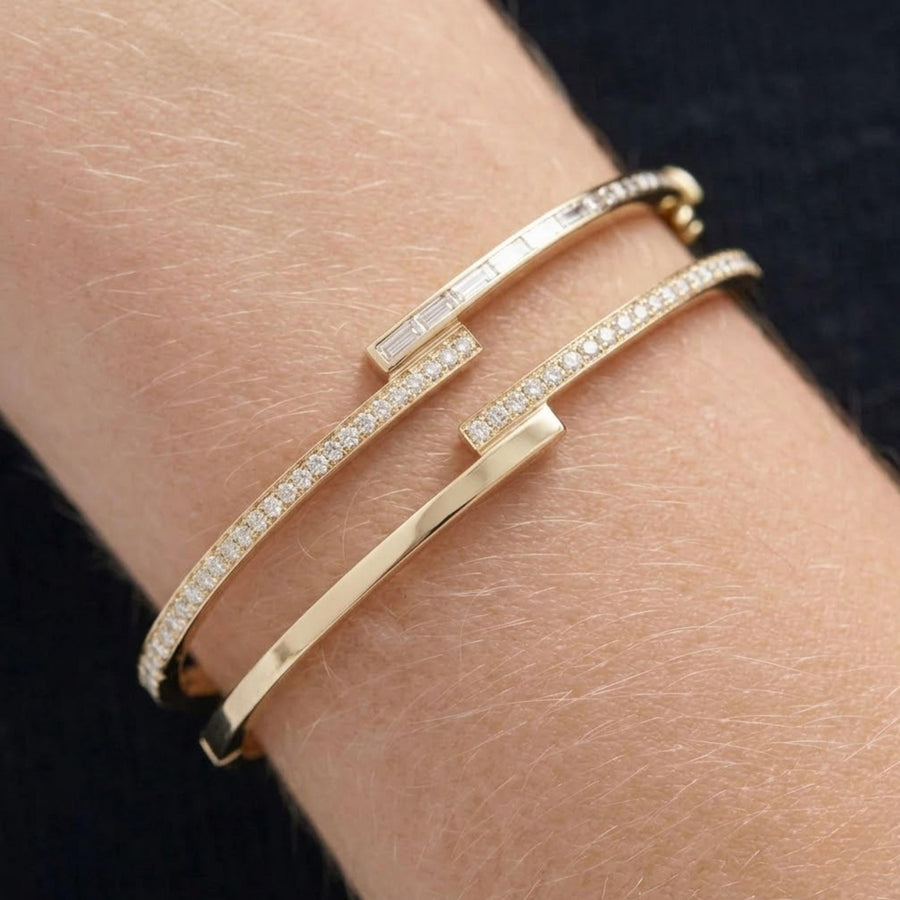 Moissanite Diamond Bangle Bracelet | Pave Bead Design, Gold or Silver