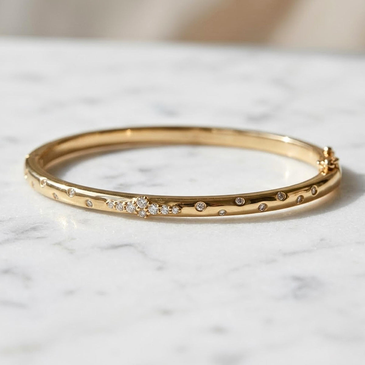 10K Gold Diamond Stacking Bracelet, Round Shape Diamond Bracelet, 10K Diamond and Gold Bangle Bracelet, Round Diamond Bracelet Bangle