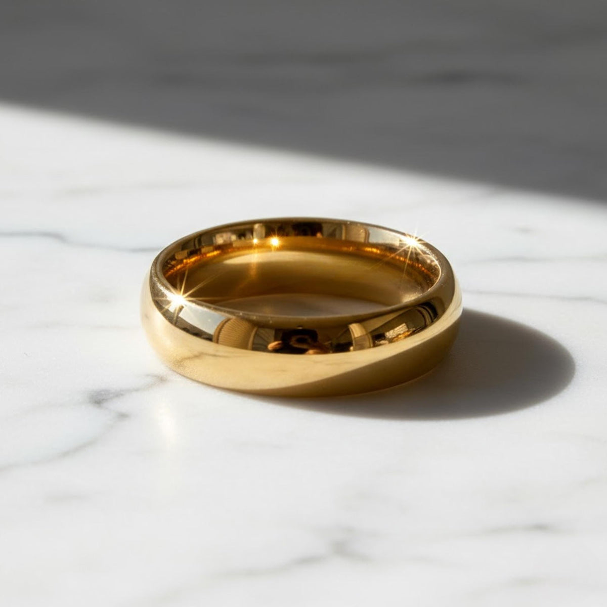 Domed 14k Yellow Gold Plated 925 Silver Ring Mens Wedding Band Ring, 6 mm, Yellow gold band all Sizes Comfort Fit Shiny Polished