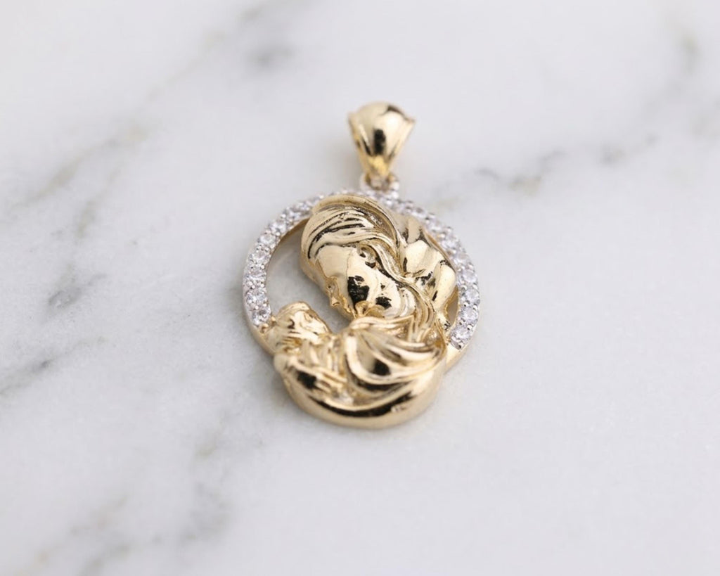 14k Solid Gold Mother Child Pendant | Meaningful New Mom Necklace