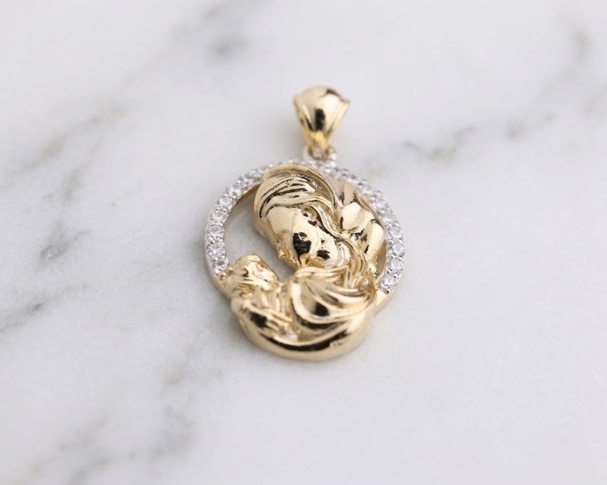 14k Solid Gold Mother Child Pendant | Meaningful New Mom Necklace
