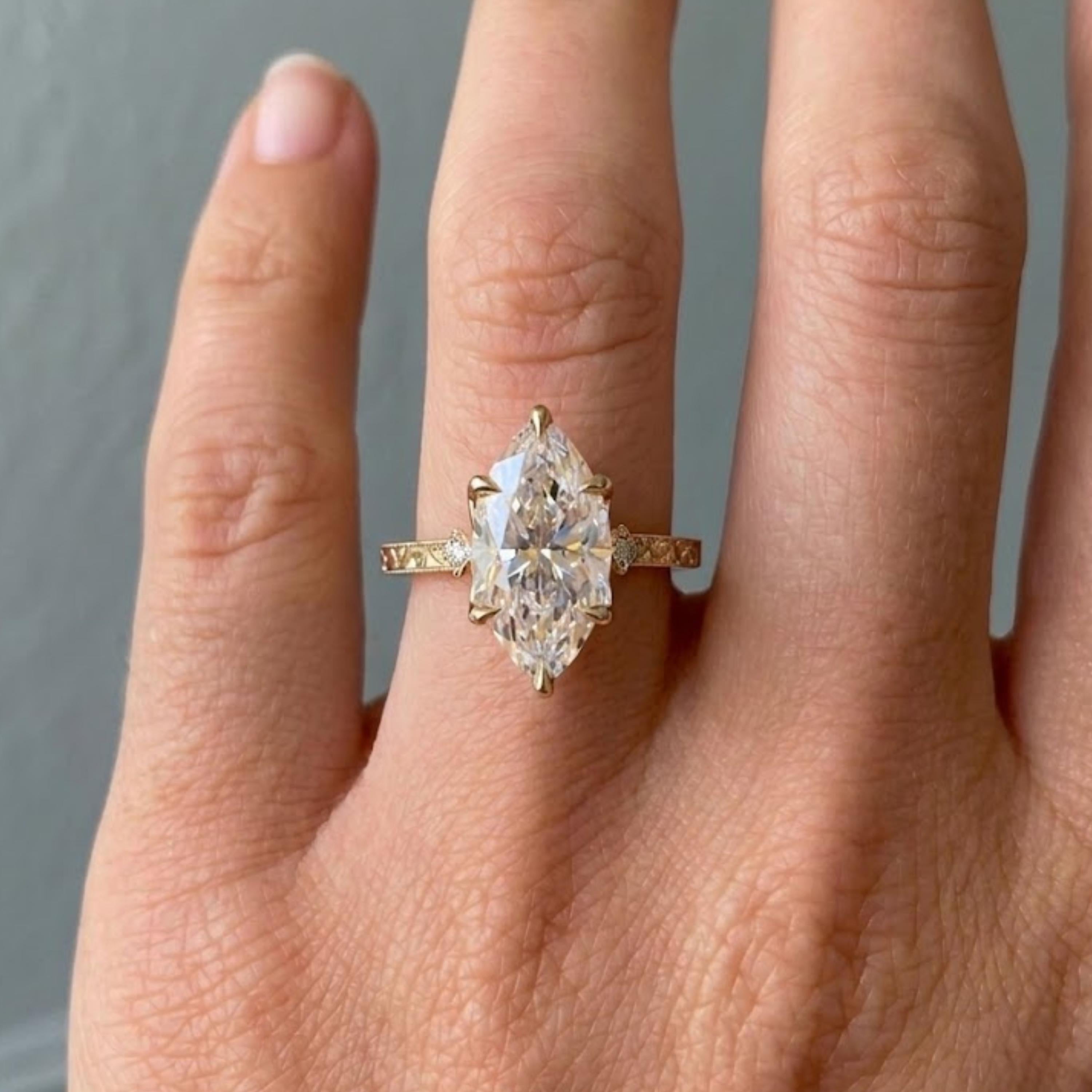 Marquise Diamond Engagement Ring Genuine Moissanite Diamond Anniversary Ring Unique Proposal Ring for Her Six Claw Prong Setting Ring Gift