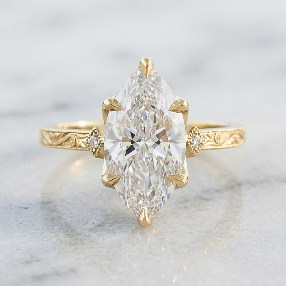 Marquise Diamond Engagement Ring Genuine Moissanite Diamond Anniversary Ring Unique Proposal Ring for Her Six Claw Prong Setting Ring Gift