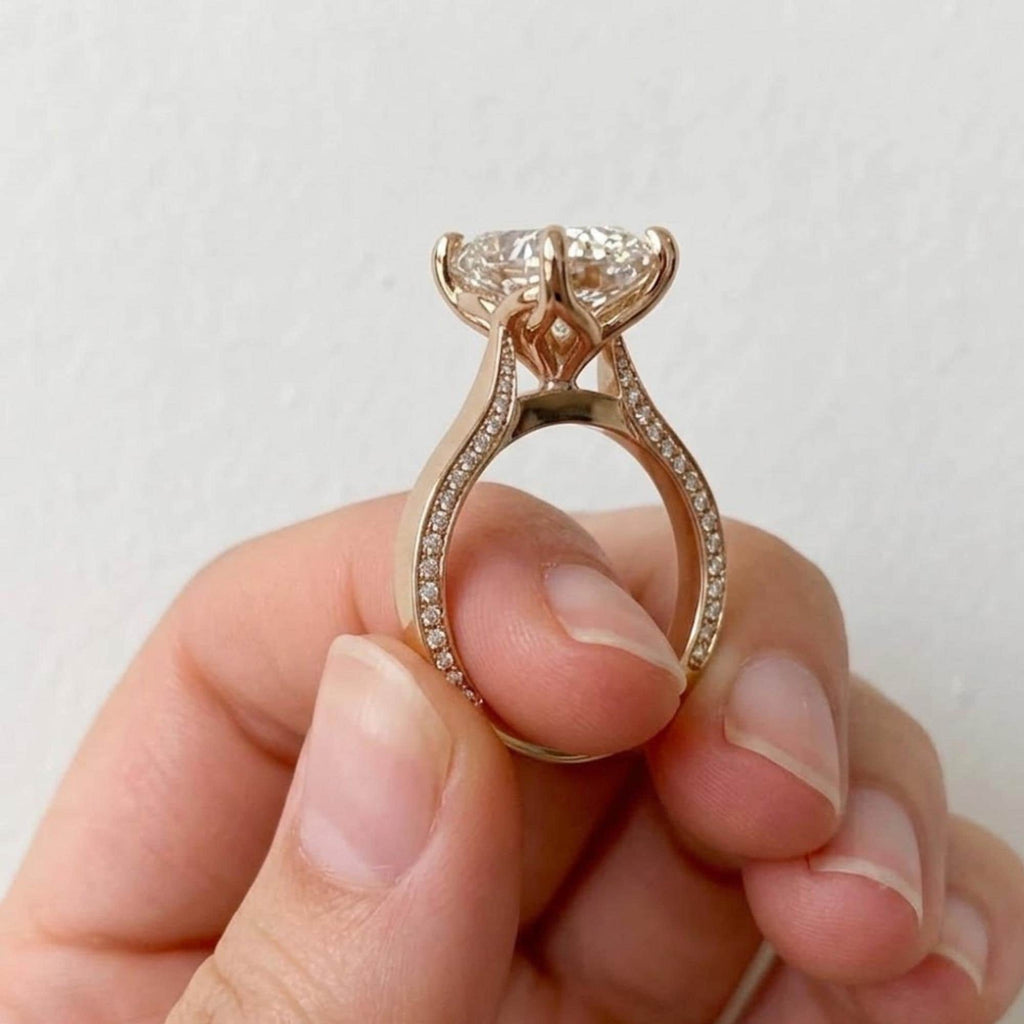 Hidden Halo Moissanit Cathedral Setting Ring, Oval Cut Wedding Engagement Ring, Christmas Promise Ring For Her, Custom Engagement Ring