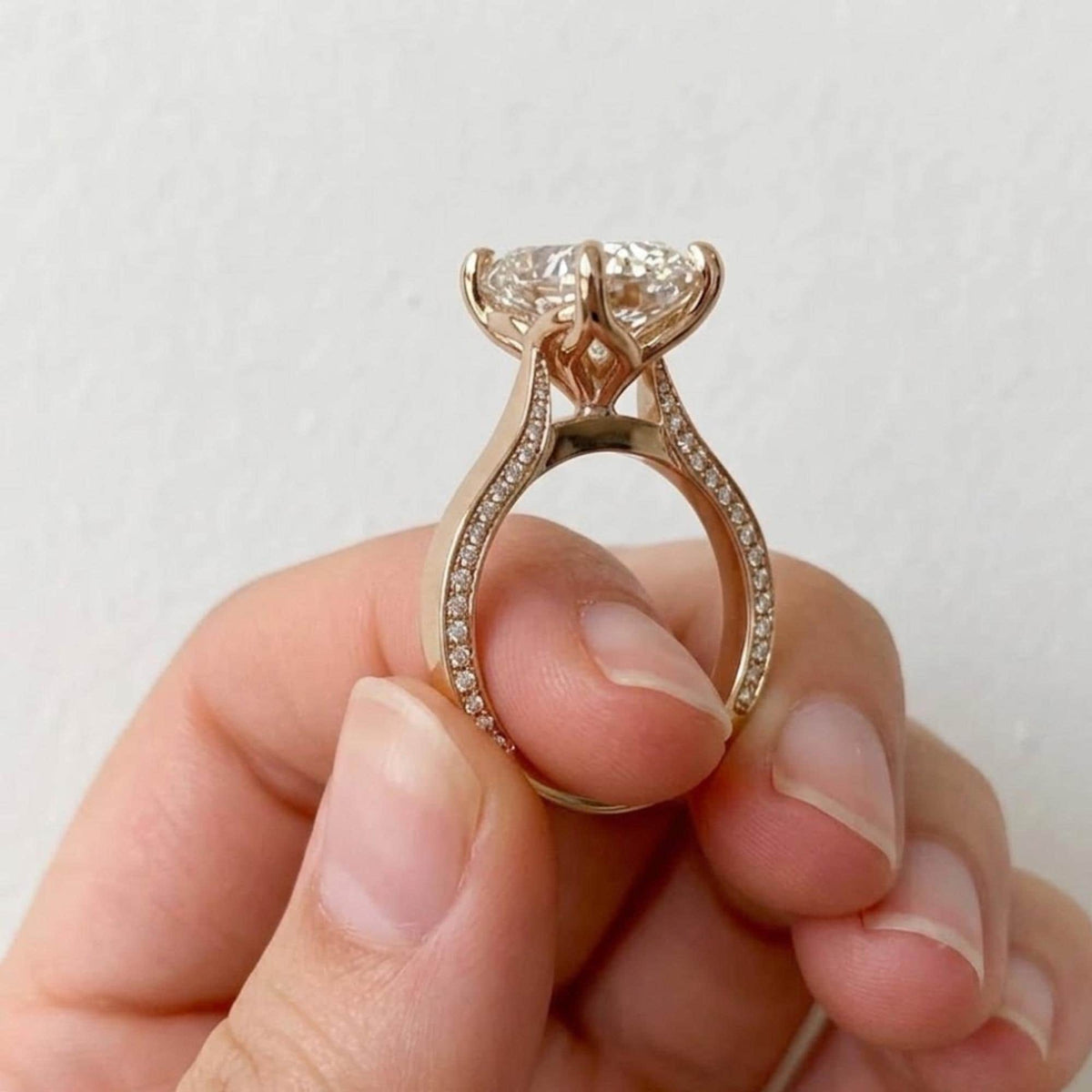 Hidden Halo Moissanit Cathedral Setting Ring, Oval Cut Wedding Engagement Ring, Christmas Promise Ring For Her, Custom Engagement Ring