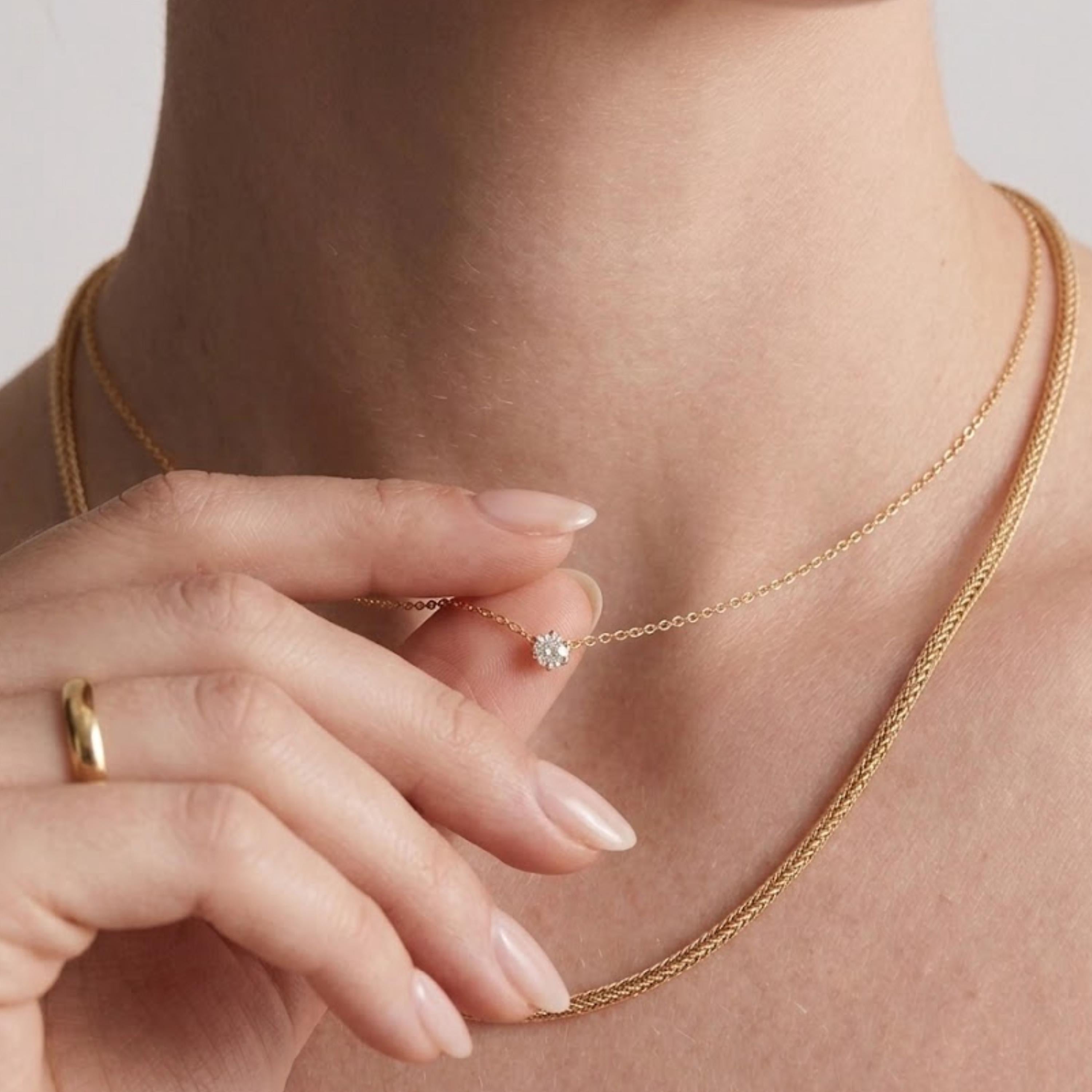 Lab Grown Diamond, 14K Gold Attached Diamond Solitaire Necklace, Beautiful White Diamonds