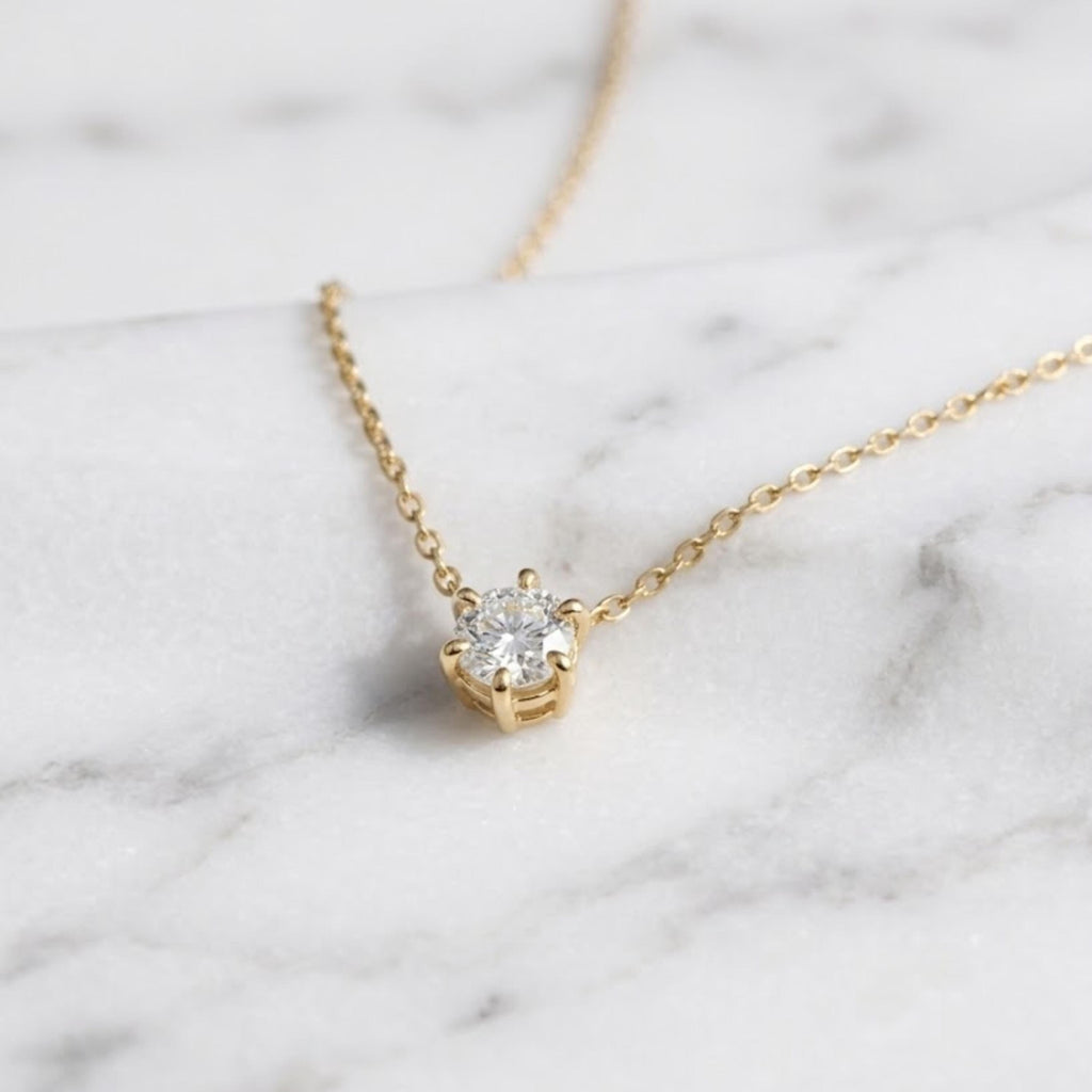 Lab Grown Diamond, 14K Gold Attached Diamond Solitaire Necklace, Beautiful White Diamonds