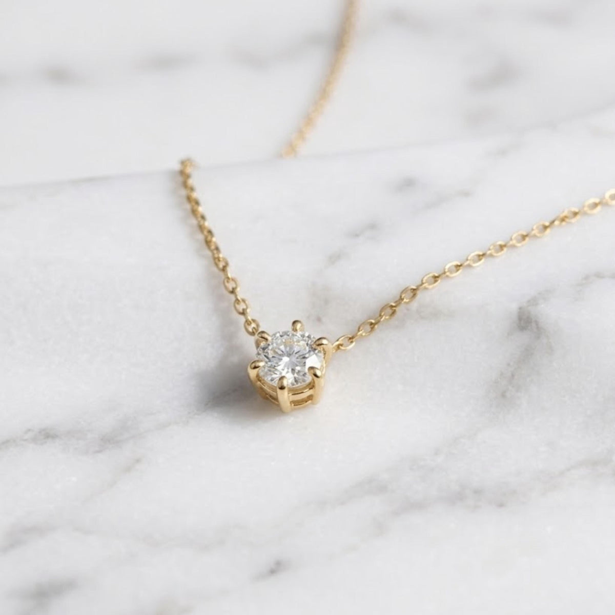 Lab Grown Diamond, 14K Gold Attached Diamond Solitaire Necklace, Beautiful White Diamonds