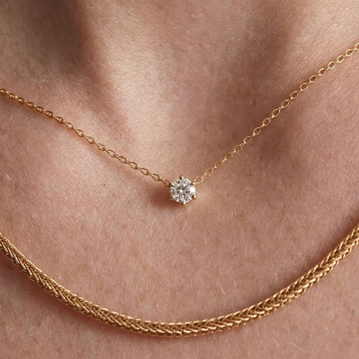 Lab Grown Diamond, 14K Gold Attached Diamond Solitaire Necklace, Beautiful White Diamonds